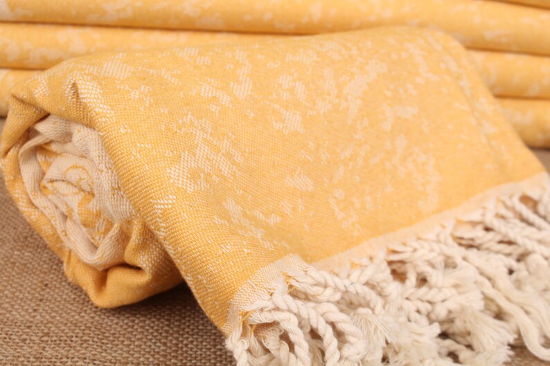 Premium Mustard Yellow Turkish Cotton Beach Towel - Soft, Absorbent & Quick-Drying for Pool, Beach & Spa - Large 40x70 Inches
