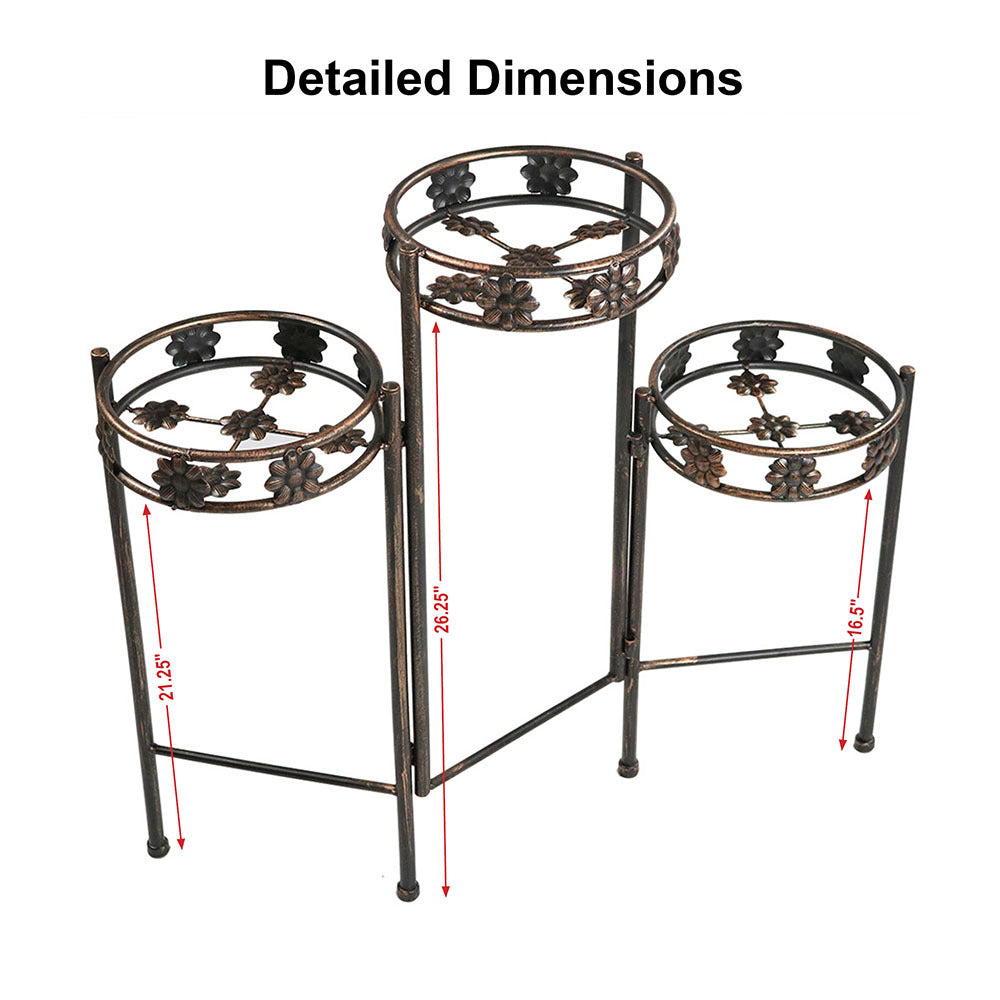 Sunnydaze 3 Tier Folding Plant Stand - 29 Inch Tall Indoor Outdoor Metal Flower Pot Holder for Patio, Garden, Balcony Decor - Perfect for Displaying Potted Plants, Herbs, and Succulents
