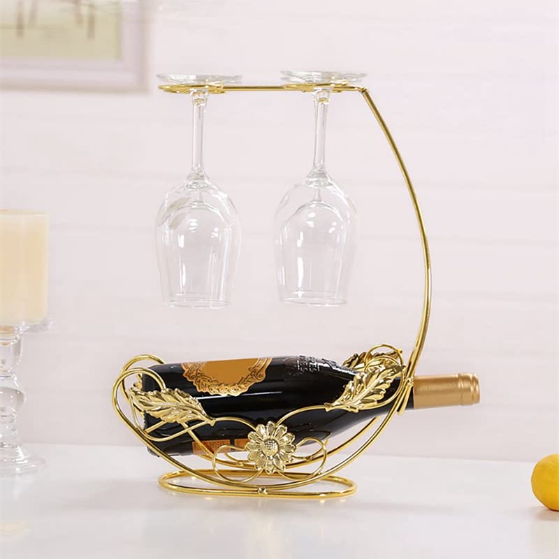 TOMYEUS Countertop Wine Rack Holder - Holds 1 Wine Bottle & 4 Glasses - Space Saving Tabletop Wine Glass Organizer for Kitchen, Bar, Dining Room & Home Decor