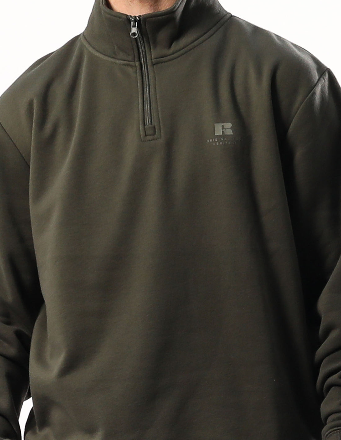 Russell Men's Brooklyn Olive Quarter Zip Top - Lightweight Fleece Pullover for Casual Wear & Outdoor Activities