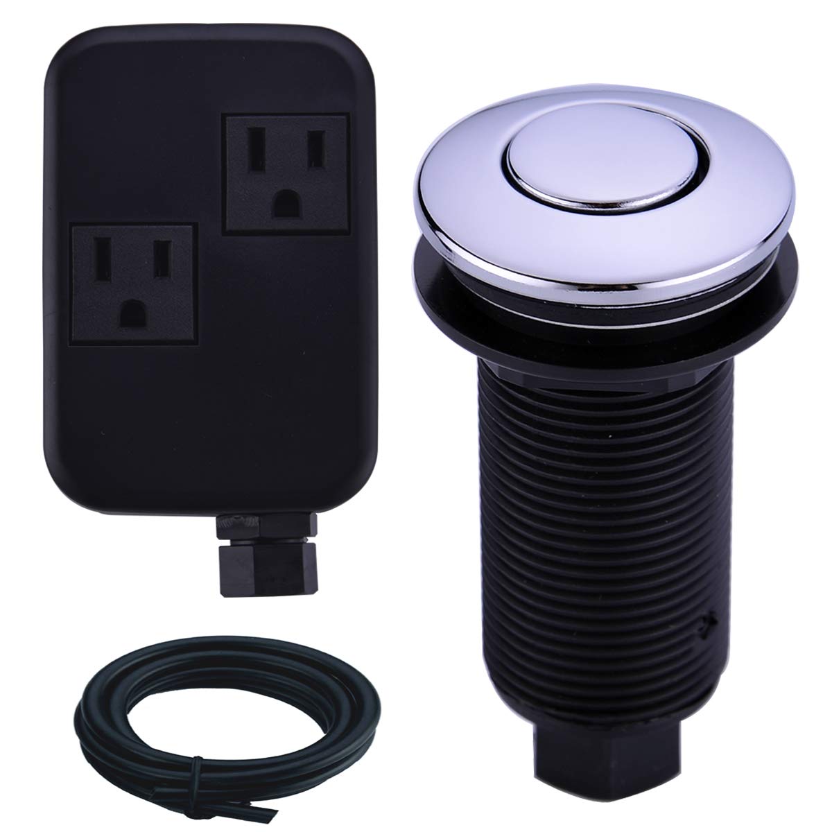 SinkTop Air Switch Kit with Chrome Long Button (Brass Cover) for Garbage Disposal - Easy Installation, Durable Design - Perfect for Kitchen Sink Waste Disposal Systems