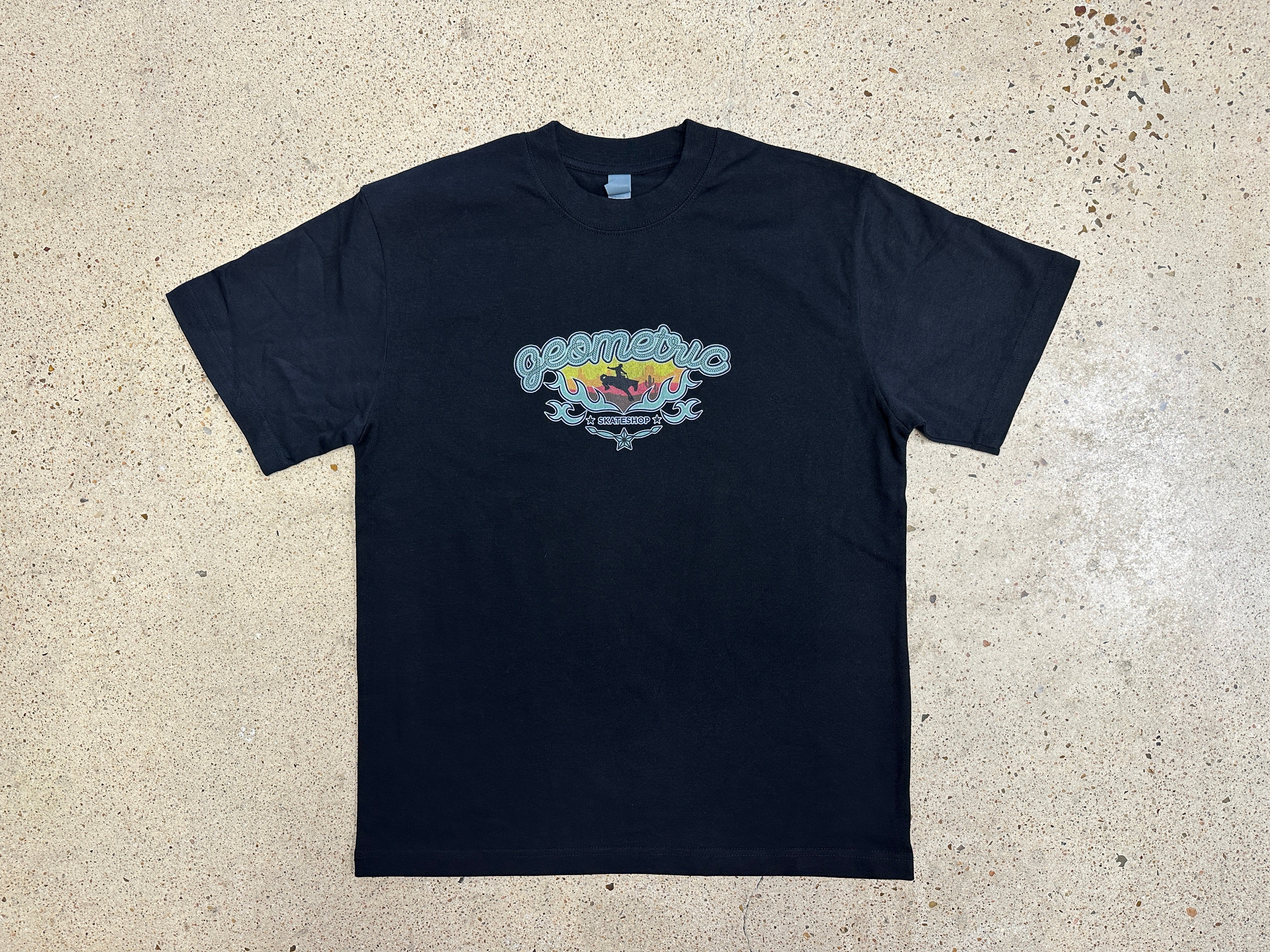 Stylish Geometric Cowboy Graphic T-Shirt for Men - Trendy Black Cotton Tee - Perfect for Casual Wear, Western Parties & Country Music Events