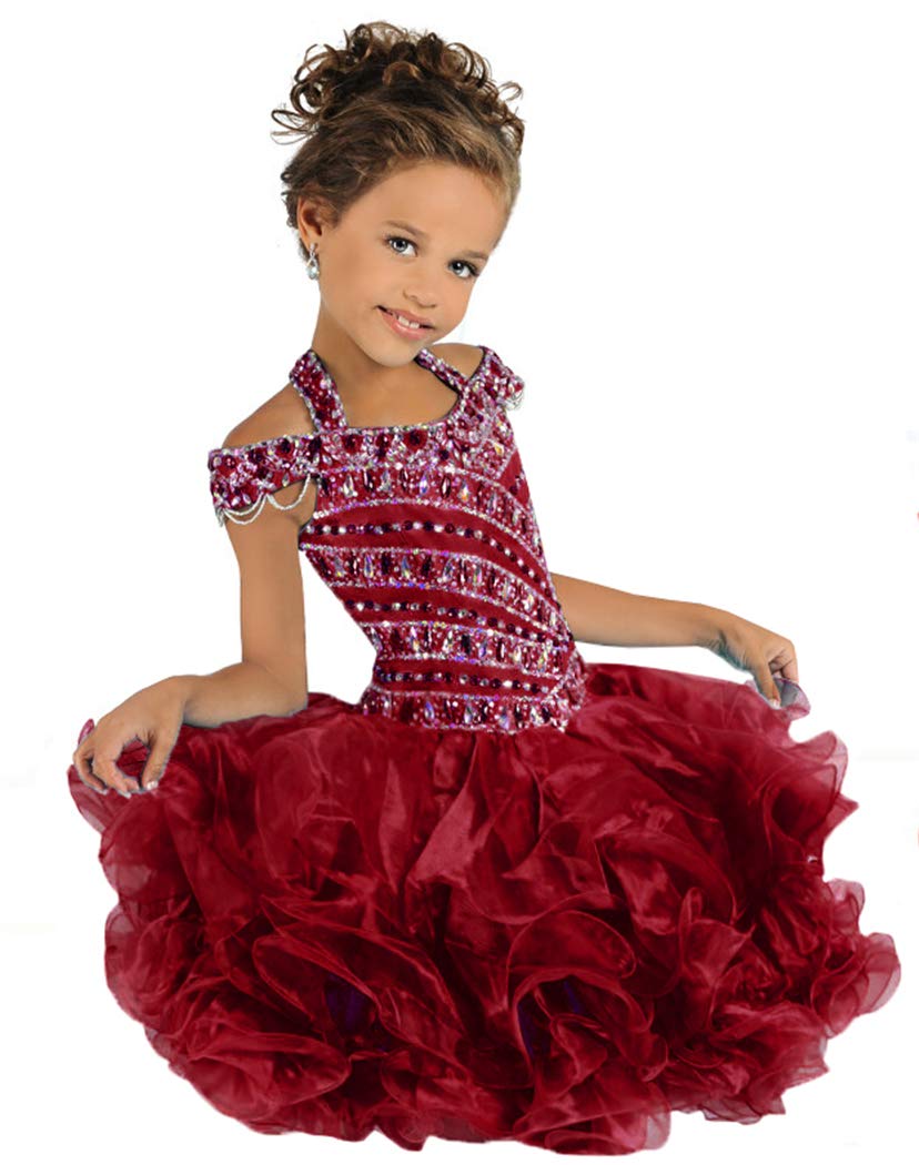 Sparkly Off-Shoulder Cupcake Pageant Dress for Girls - Crystal Glitz Halter Party Gown (Style M003) | Perfect for Pageants, Birthday Parties & Special Occasions