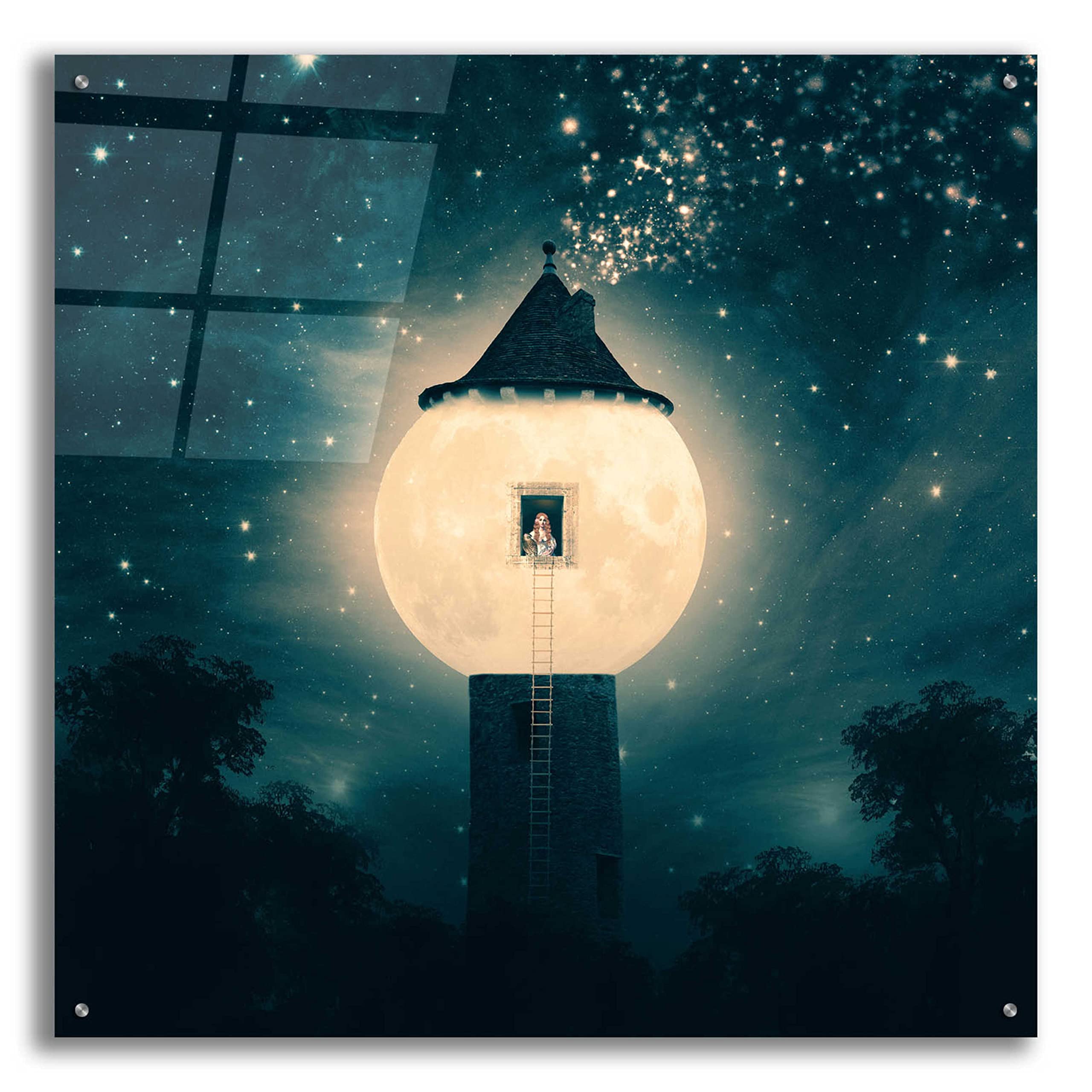 Epic Art 'The Moon Tower' by Paula Belle Flores - 36x36 Inch Acrylic Glass Wall Decor, Modern Abstract Painting for Living Room, Bedroom & Office