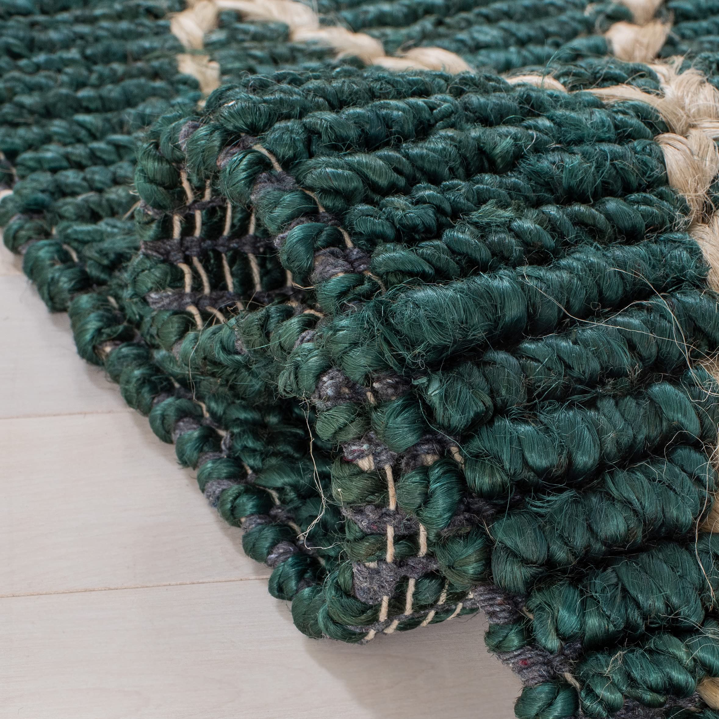 SAFAVIEH Handmade Boho Moroccan Trellis Jute Area Rug - 6' Square Dark Green/Natural (NF951Y) | Natural Fiber Collection | Premium Living Room, Dining Room & Bedroom Rug for Boho Chic Decor