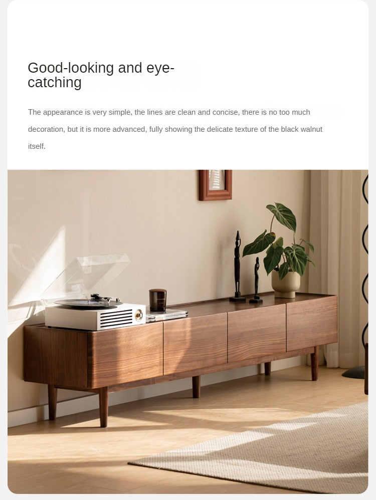 Modern Black Walnut Solid Wood TV Stand - Minimalist Entertainment Center for Living Room, Home Theater & Media Storage
