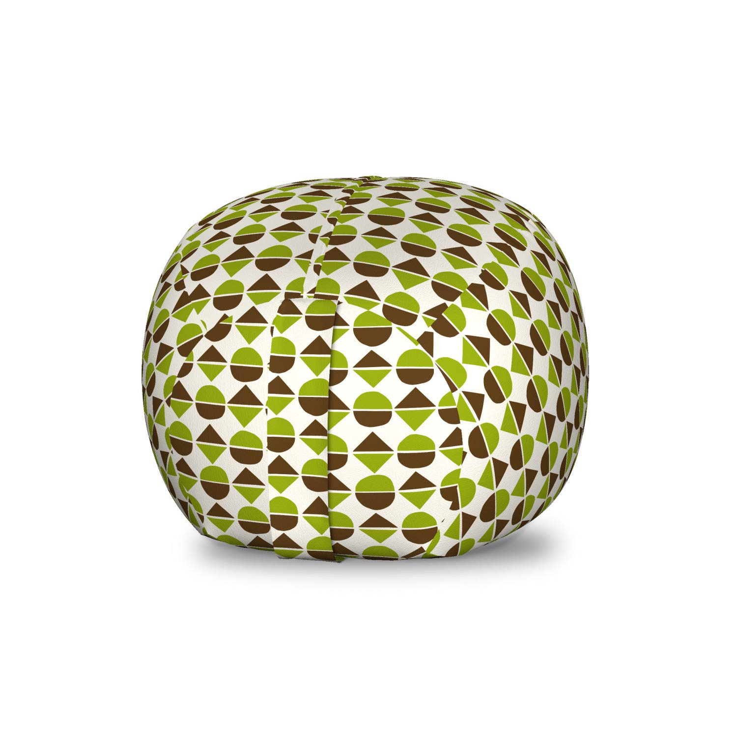 Ambesonne Geometric Storage Toy Bag Chair - Abstract Bicolor Round & Triangle Pattern, Washable Stuffed Animal Organizer for Kids Room, Small Size in Yellow Green Chocolate - Perfect for Playroom Storage & Kids Bedroom Decor