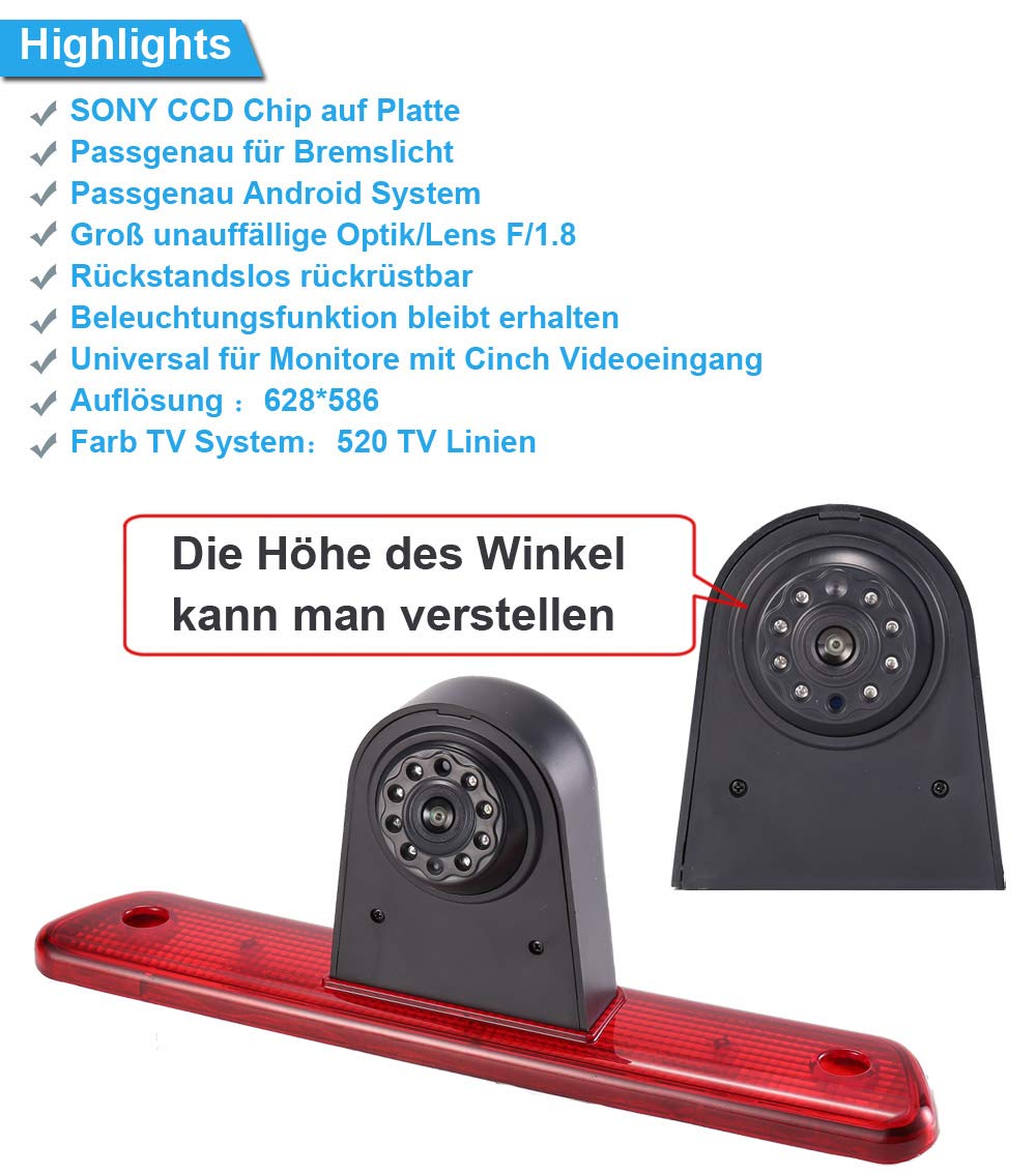 Universal Car Third Brake Light Camera with Rear View Backup - High Visibility Roof Top Mount for Vans & Transporters | Perfect for Night Driving & Parking Assistance