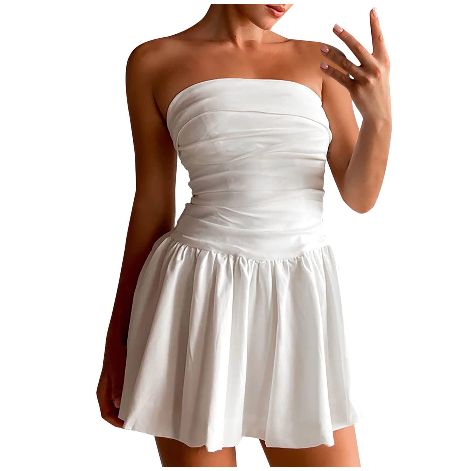 Elegant White Strapless Ruched A-Line Graduation Dress for Women & Teens | Sexy Mini Swing Cocktail Party Dress | Perfect for Graduation Ceremonies, Prom Nights & Special Occasions