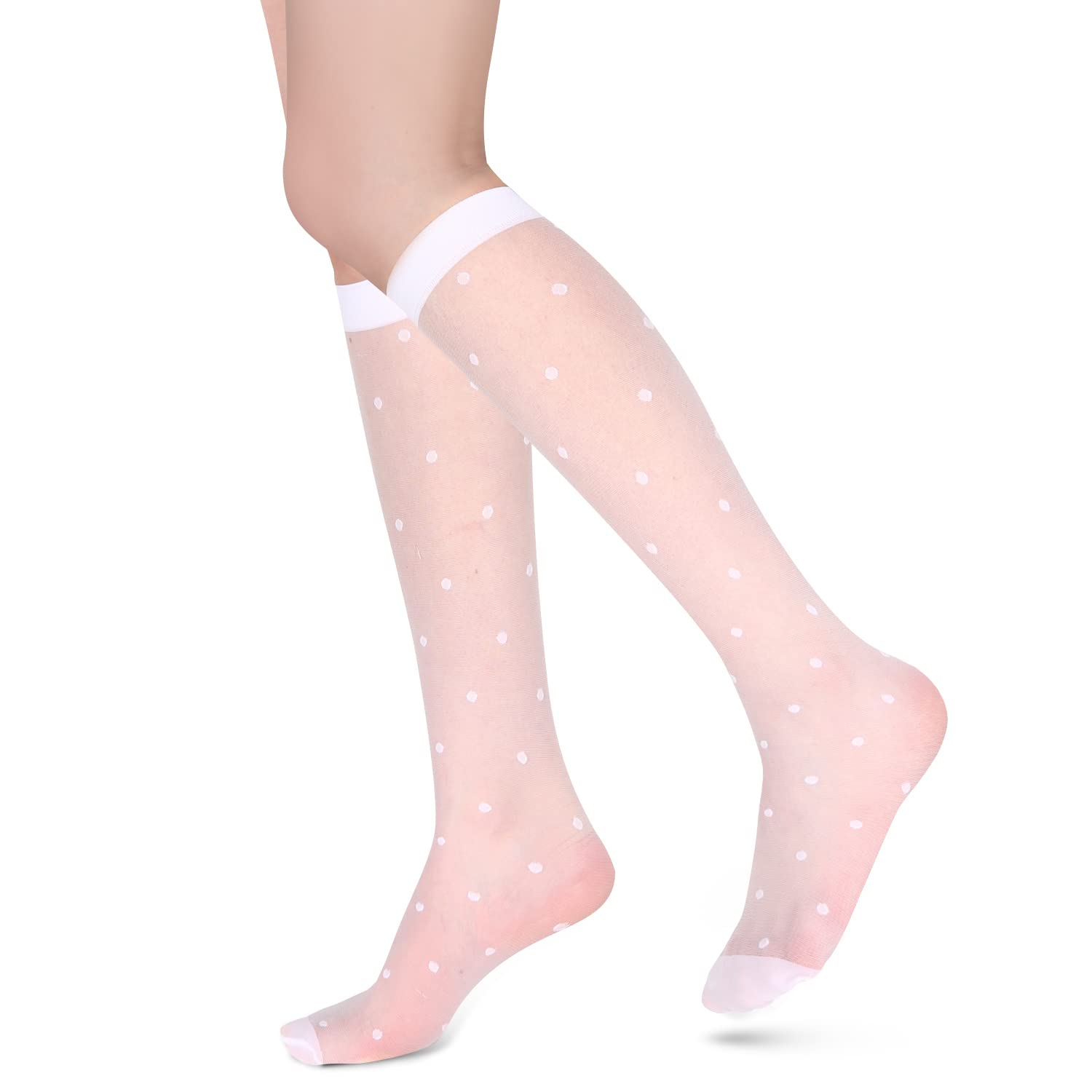 Benefeet Women's Sheer Knee High Socks - Black & White Lace Stockings for Kawaii Lolita Fashion