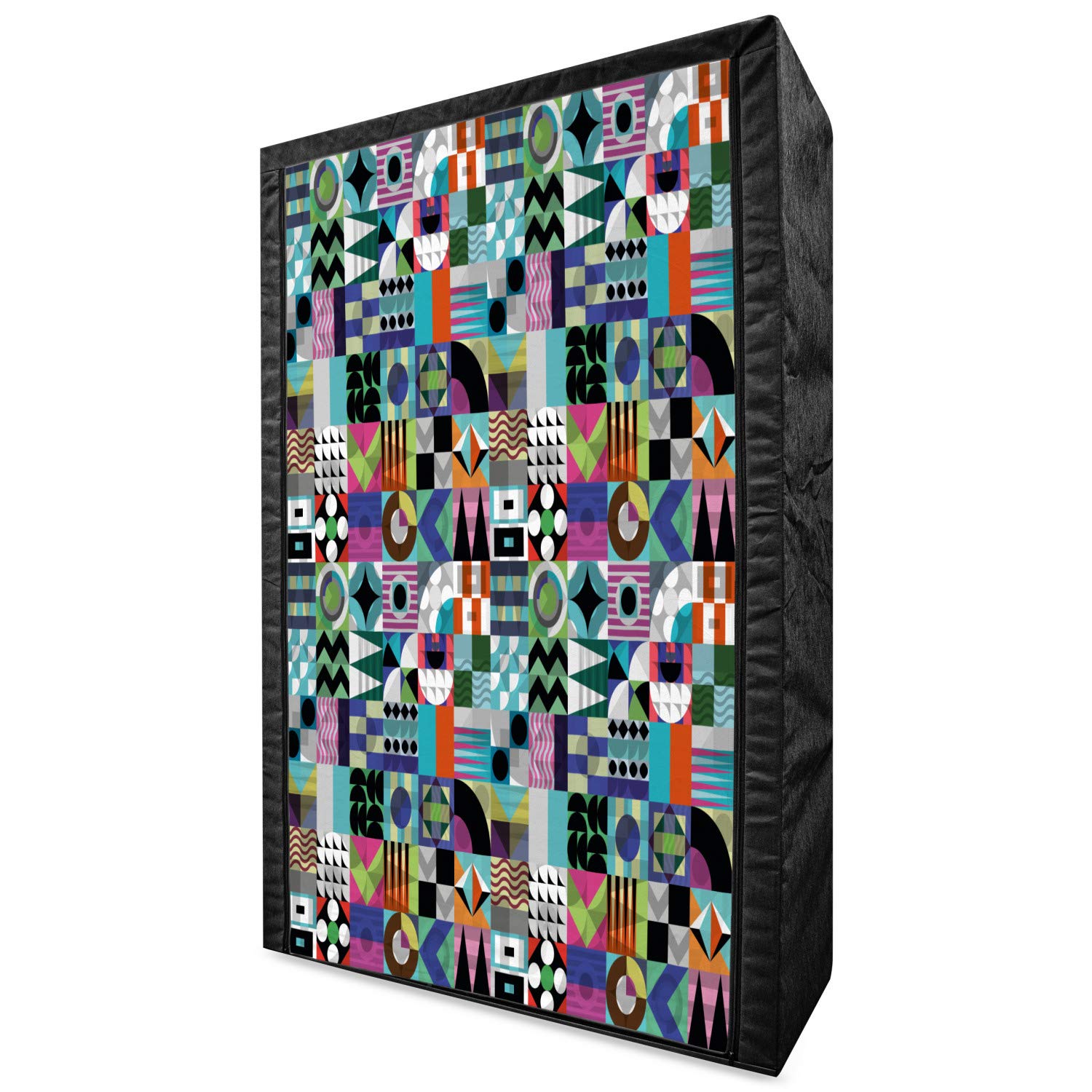 Ambesonne Mid Century Portable Fabric Wardrobe - Geometric Pattern Clothing Organizer with Shelves, 42.5 Inch Multicolor Storage Closet for Bedroom, Closet & Dorm | Retro 60s Style Home Decor & Space Saver