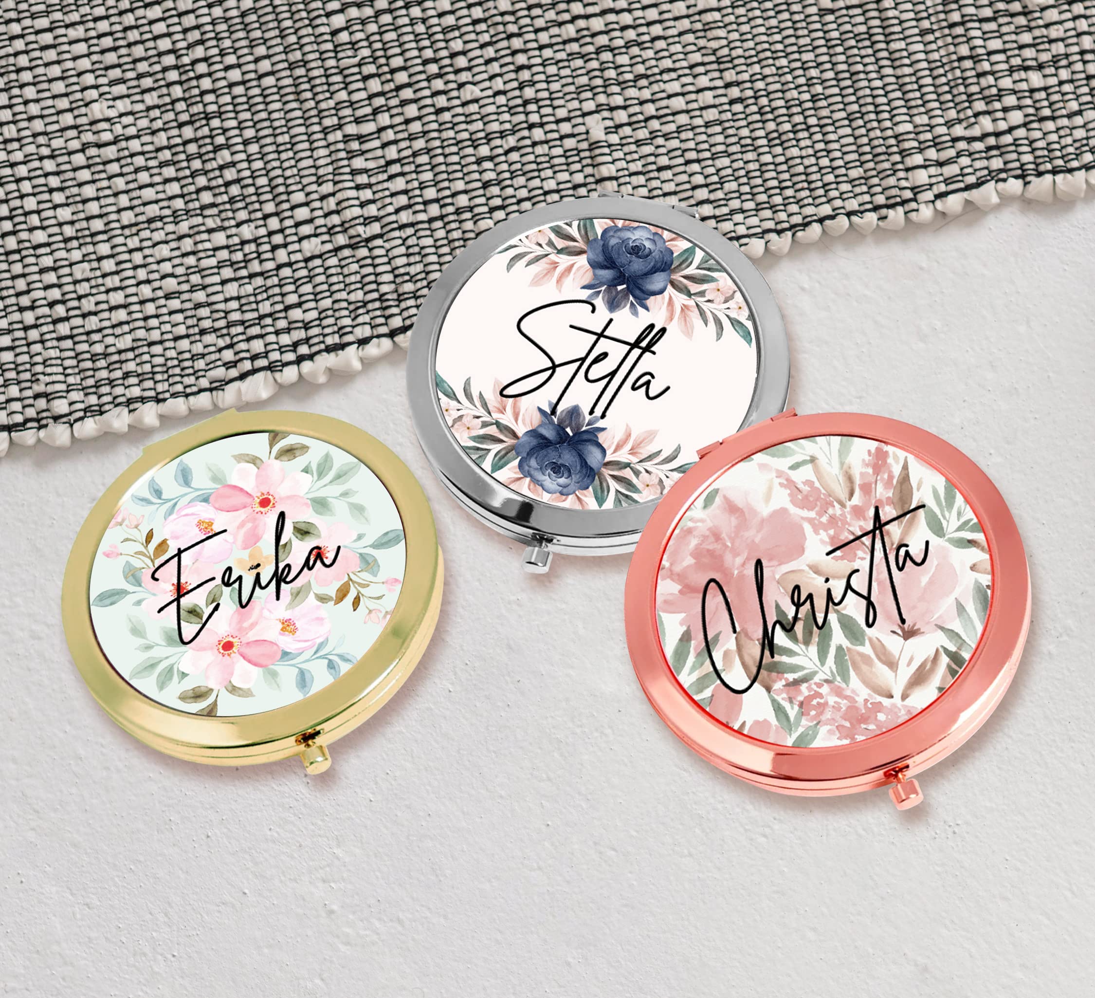 Personalized Floral Compact Mirror - Bridal Party Gift for Travel & Makeup