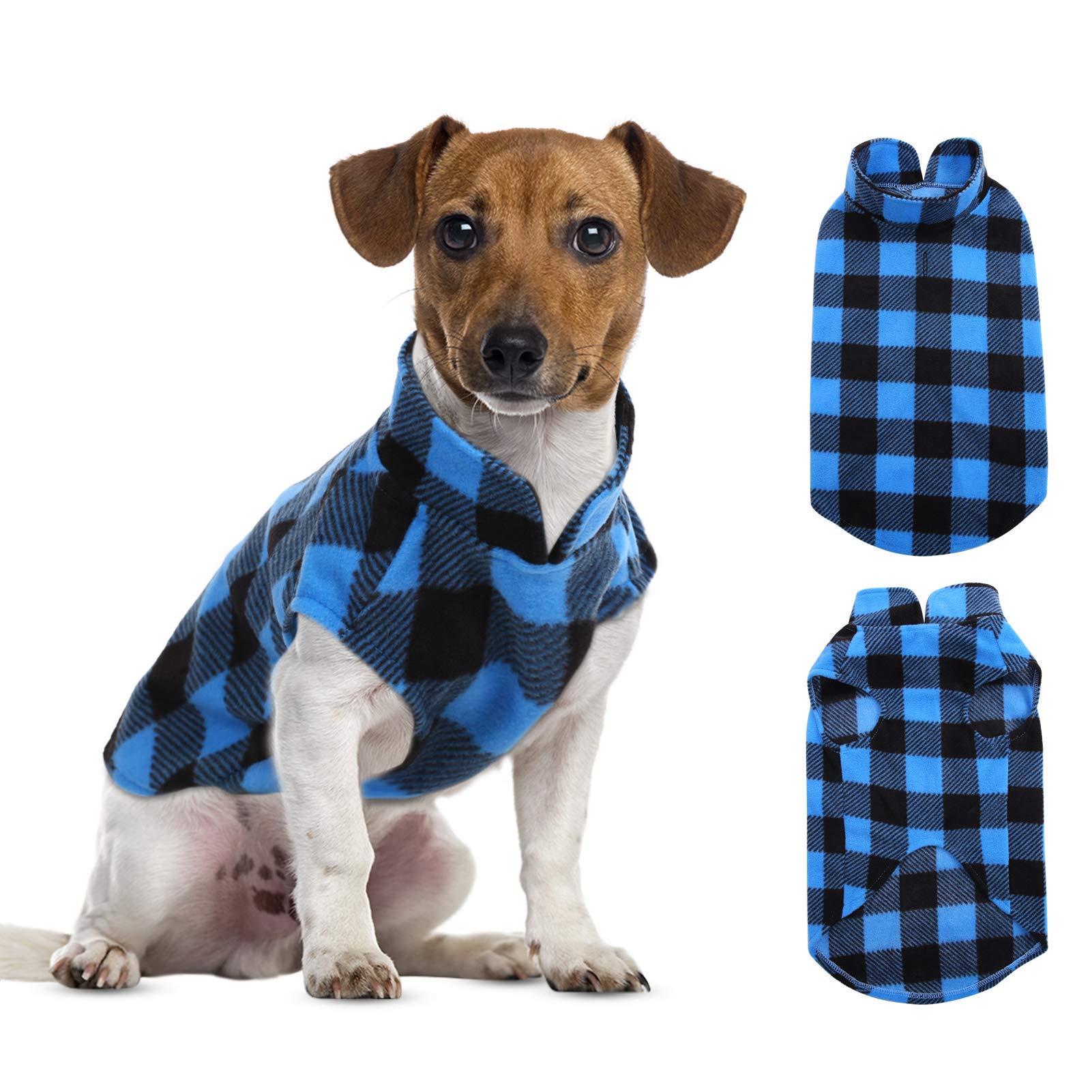 ASENKU Reversible Plaid Dog Shirt & Sweater Vest - Adjustable Pet Clothing for Small, Medium, Large Dogs - Blue Plaid Dog Apparel (Size S) - Perfect for Winter Walks, Photo Shoots & Indoor Comfort