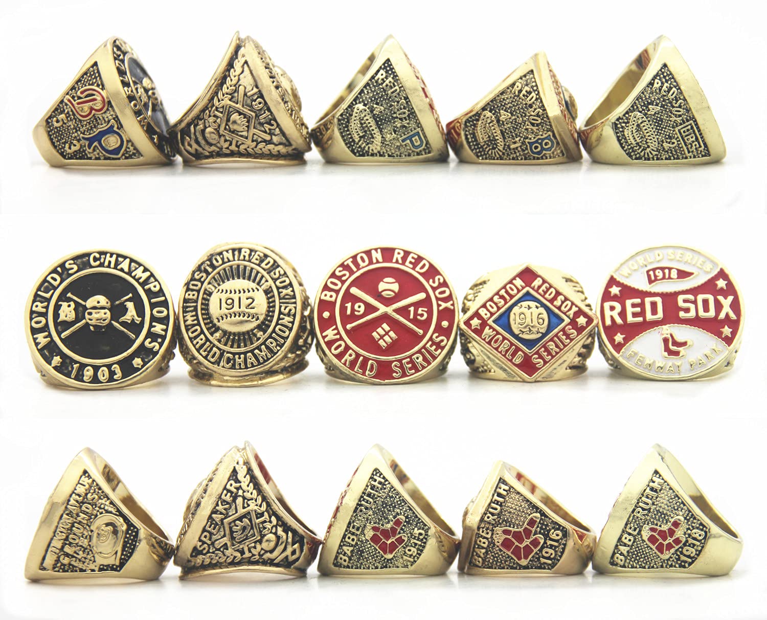Valman Red Sox 9-Time World Champions Rings Set with Wooden Box - Boston Championship Ring Gift for Men, Women, Kids & Fathers - Perfect for Baseball Fans, Sports Collectors & Anniversary Gifts
