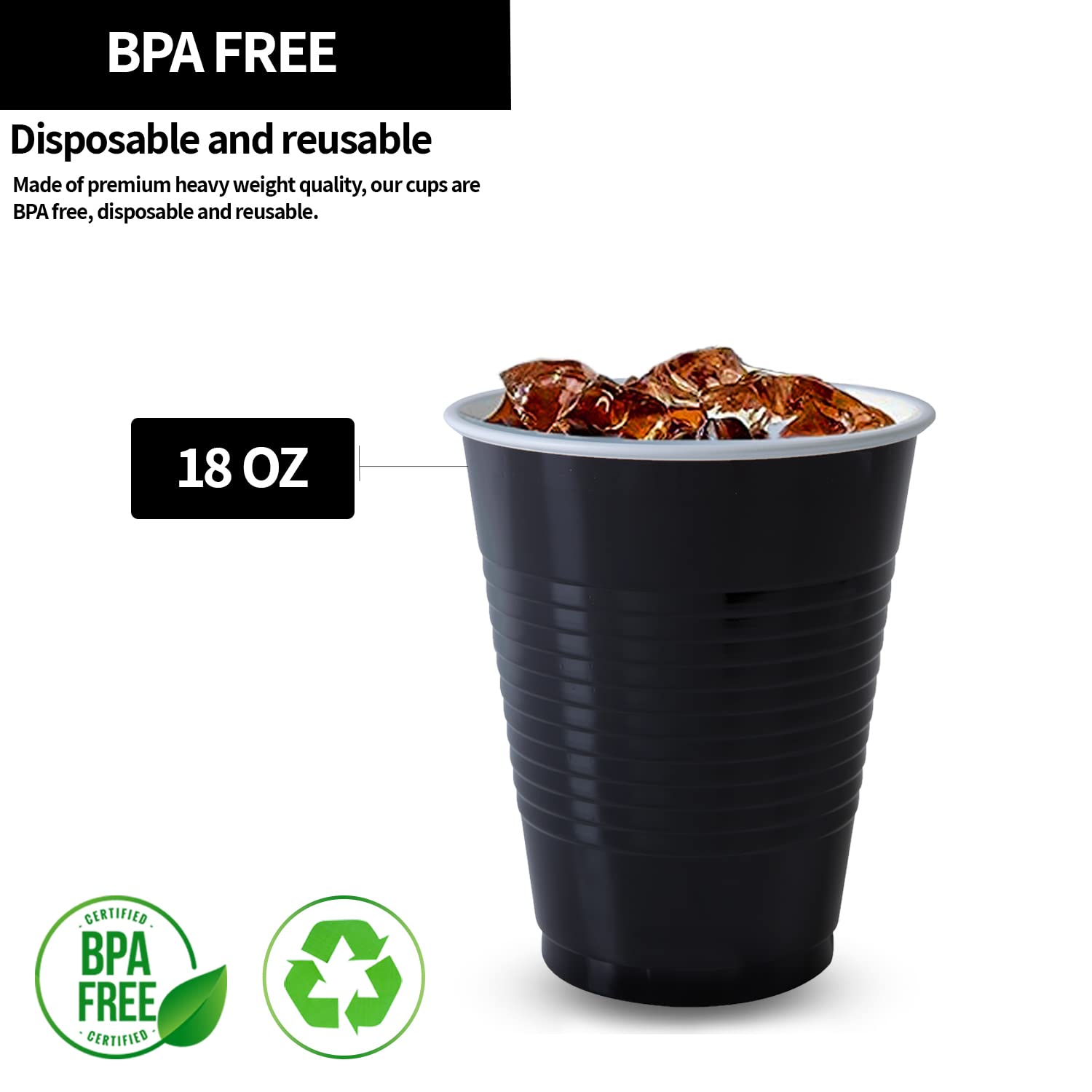 Hanna K. Signature 18 oz Black Plastic Cups - Durable & Stylish for Parties, Picnics, and Outdoor Events