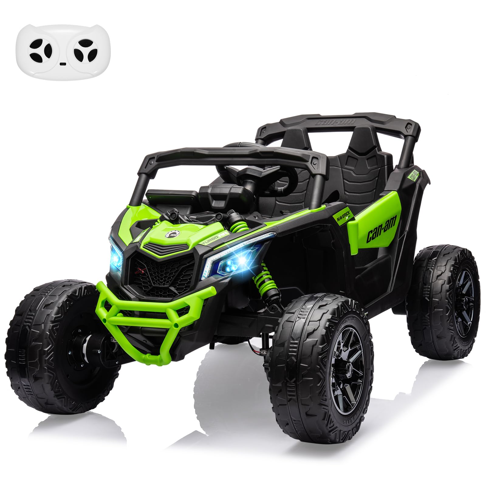 GARVEE 12V Kids Ride On UTV Car - Remote Control, Large Seat, LED Lights & Music - Spring Suspension Electric Toy Vehicle for Boys & Girls (Green) | Outdoor Play, Birthday Gift, Backyard Adventure