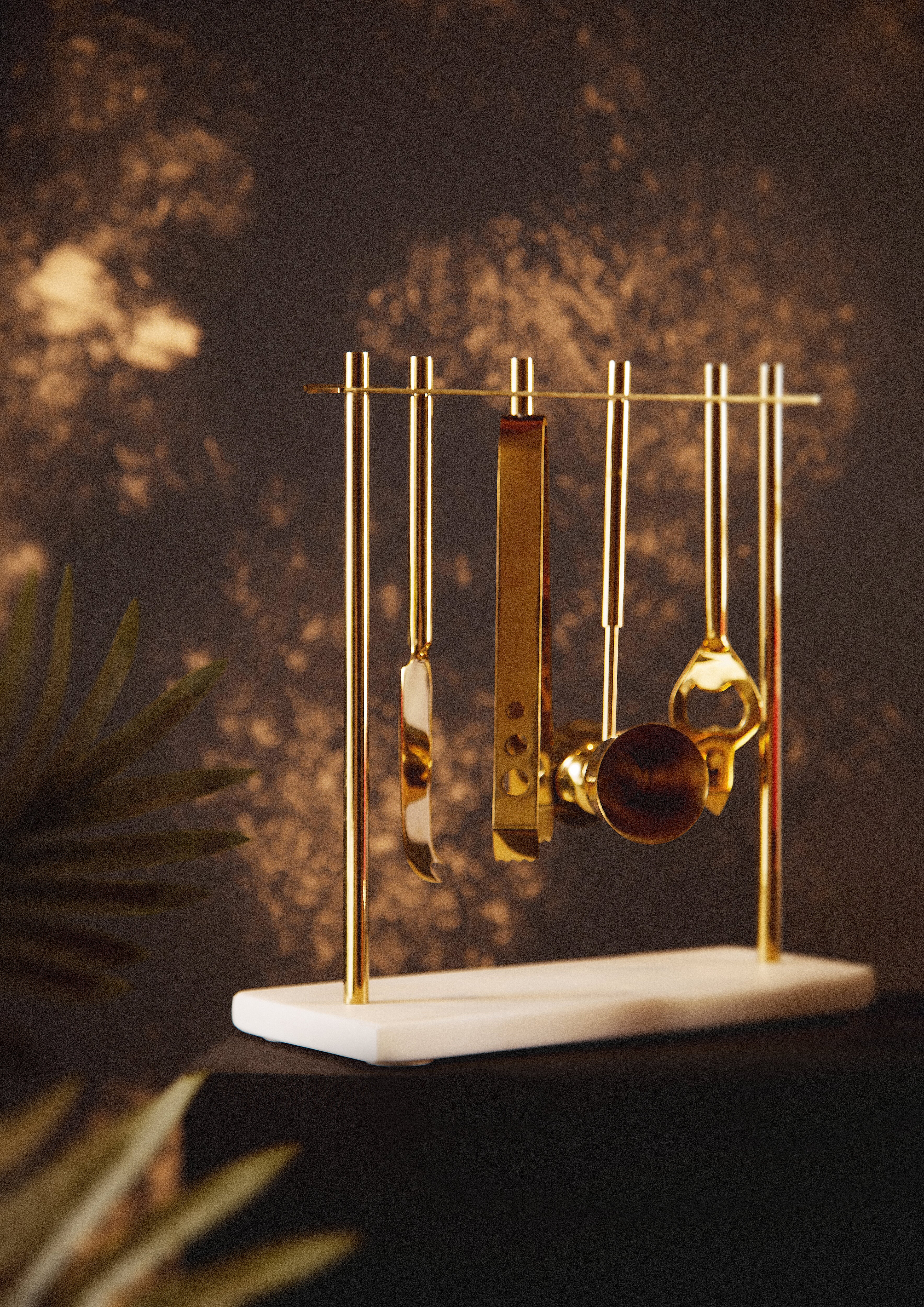 Omari Marble and Gold Finish Bar Tool Stand - Elegant Cocktail Accessories Organizer for Home Bars, Parties, and Bartending Stations