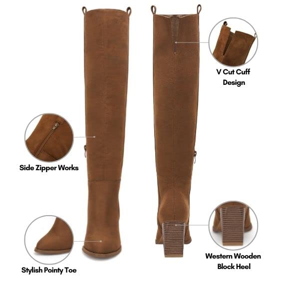 Ermonn Women's Faux Suede Knee High Boots with Side Zipper - Chunky Heel Winter Boots for Women - Stretchable & Comfortable for Casual Outings, Office Wear & Holiday Parties