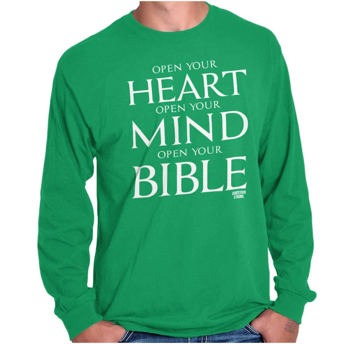 Christian Strong Open Your Heart Mind Bible Faith Long Sleeve T-Shirt for Men & Women - Inspirational Religious Apparel for Church, Worship & Daily Devotion