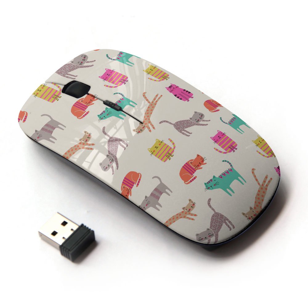 2.4G Wireless Optical Mouse with Cute Kitten & Cat Teal Pink Cartoon Design - Perfect for Home, Office, and Gaming Use