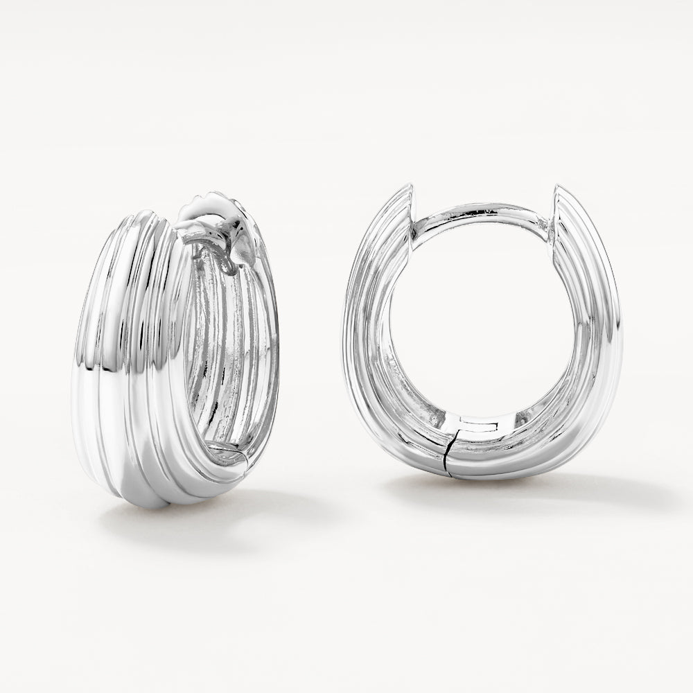 Silver Ribbed Dome Huggie Earrings for Women - Trendy Hoop Earrings for Everyday Wear & Special Occasions