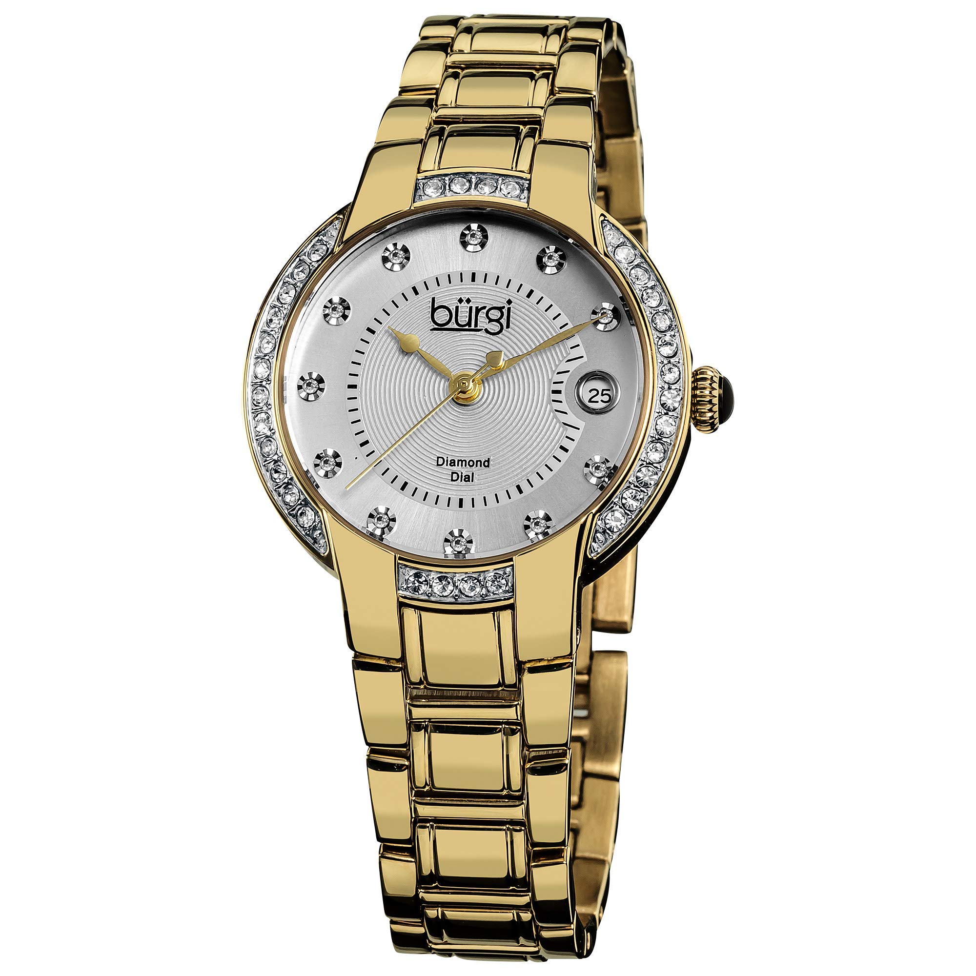 Luxury Burgi Women's Diamond Watch with 11 Genuine Diamonds & Swarovski Crystals - Stainless Steel Bracelet - Perfect for Formal Events, Weddings & Special Occasions - BUR077