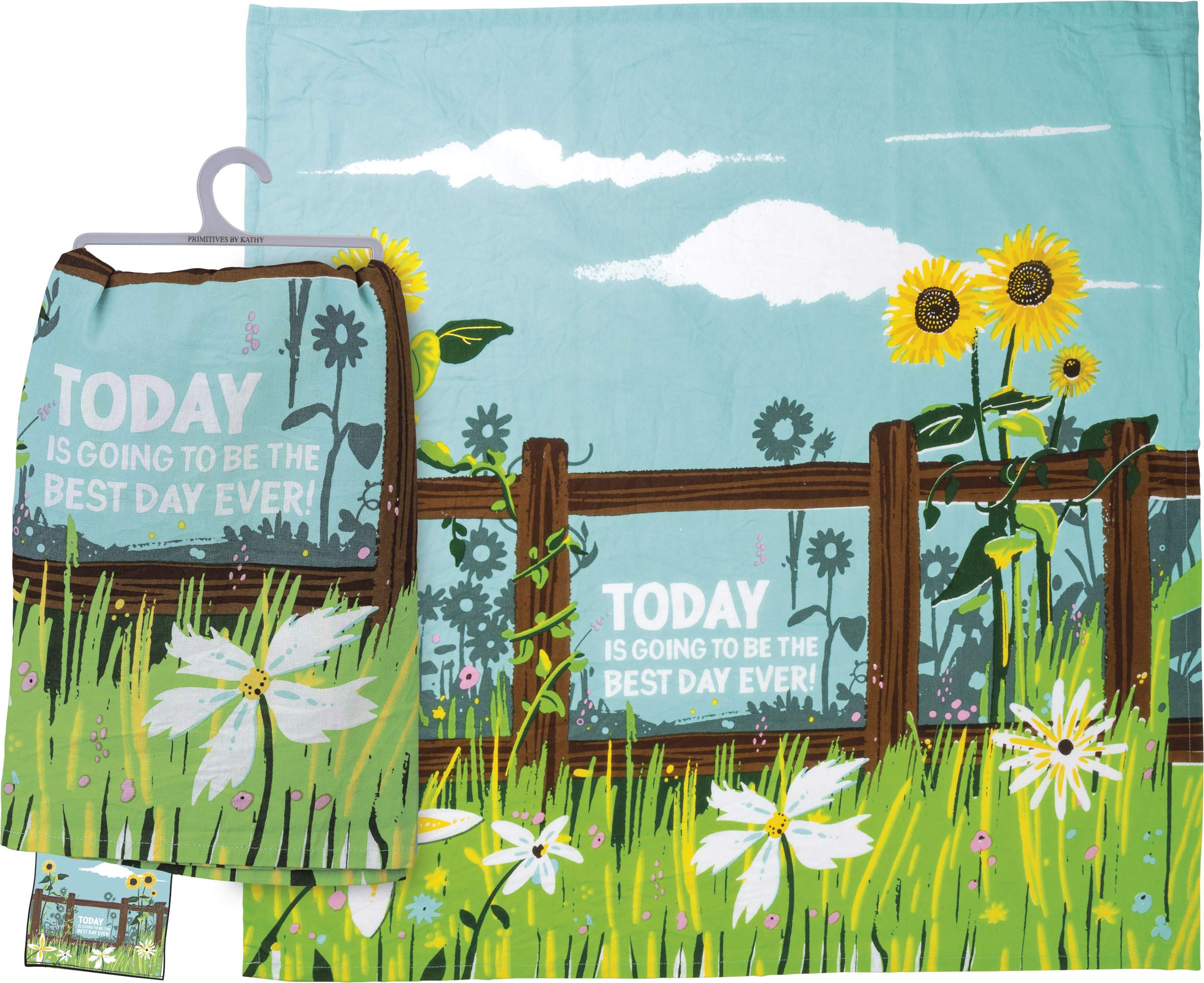 Primitives by Kathy Kitchen Towel - Best Day Ever Motivational Dish Cloth | Cotton Farmhouse Decor for Kitchen, Housewarming Gift, Rustic Home Accessories | Perfect for Cooking, Baking & Daily Kitchen Use