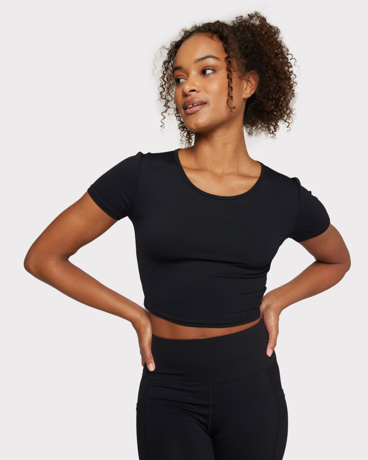 Soft & Stretch Crewneck Crop Top for Women - Comfortable Black Short Sleeve Shirt for Casual Wear, Gym, Yoga & Everyday Outfits