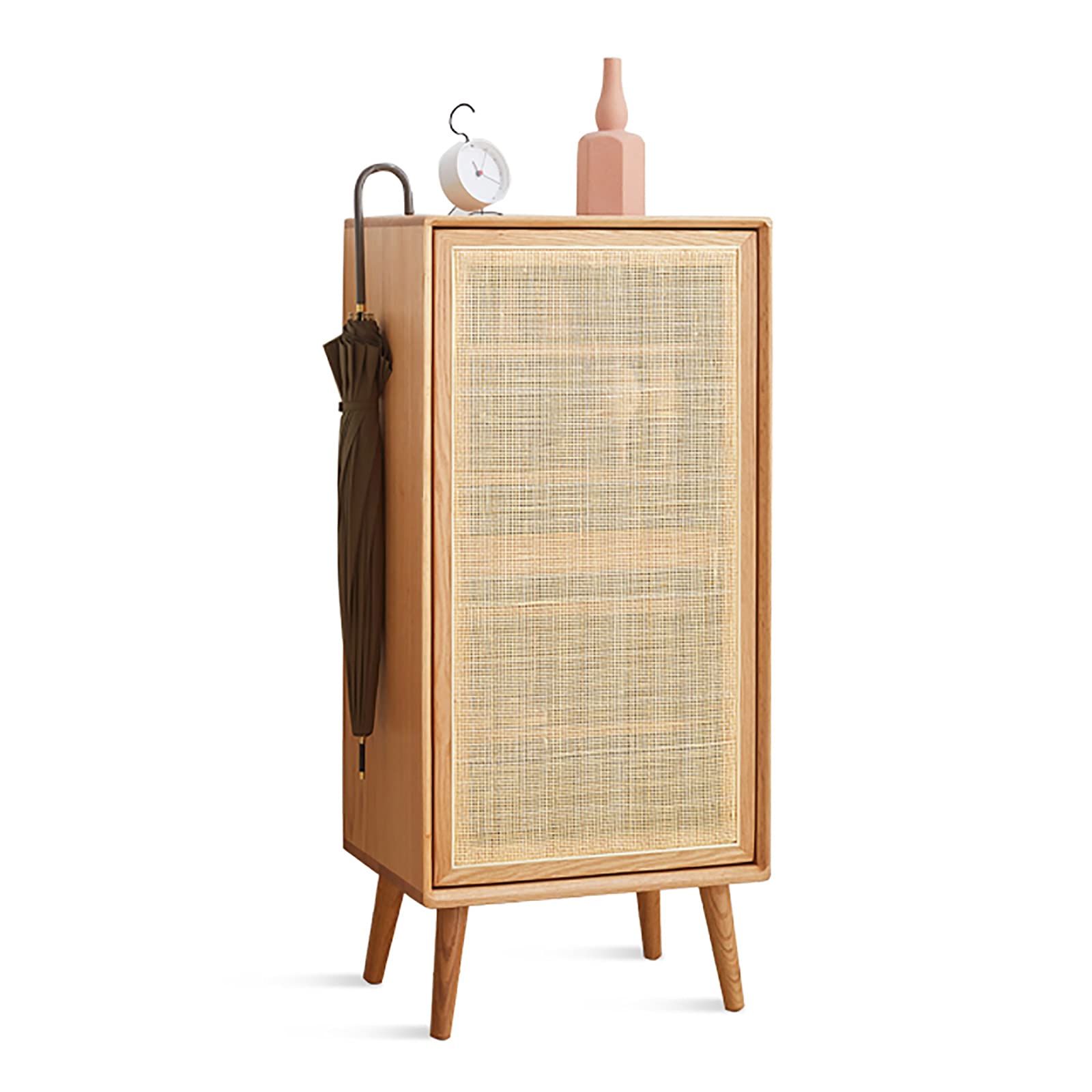 JJ Home Freestanding Organizer Cabinet - Oak Shoe Storage Cabinet with Adjustable Shelves, Doors & 3 Drawers (31.3