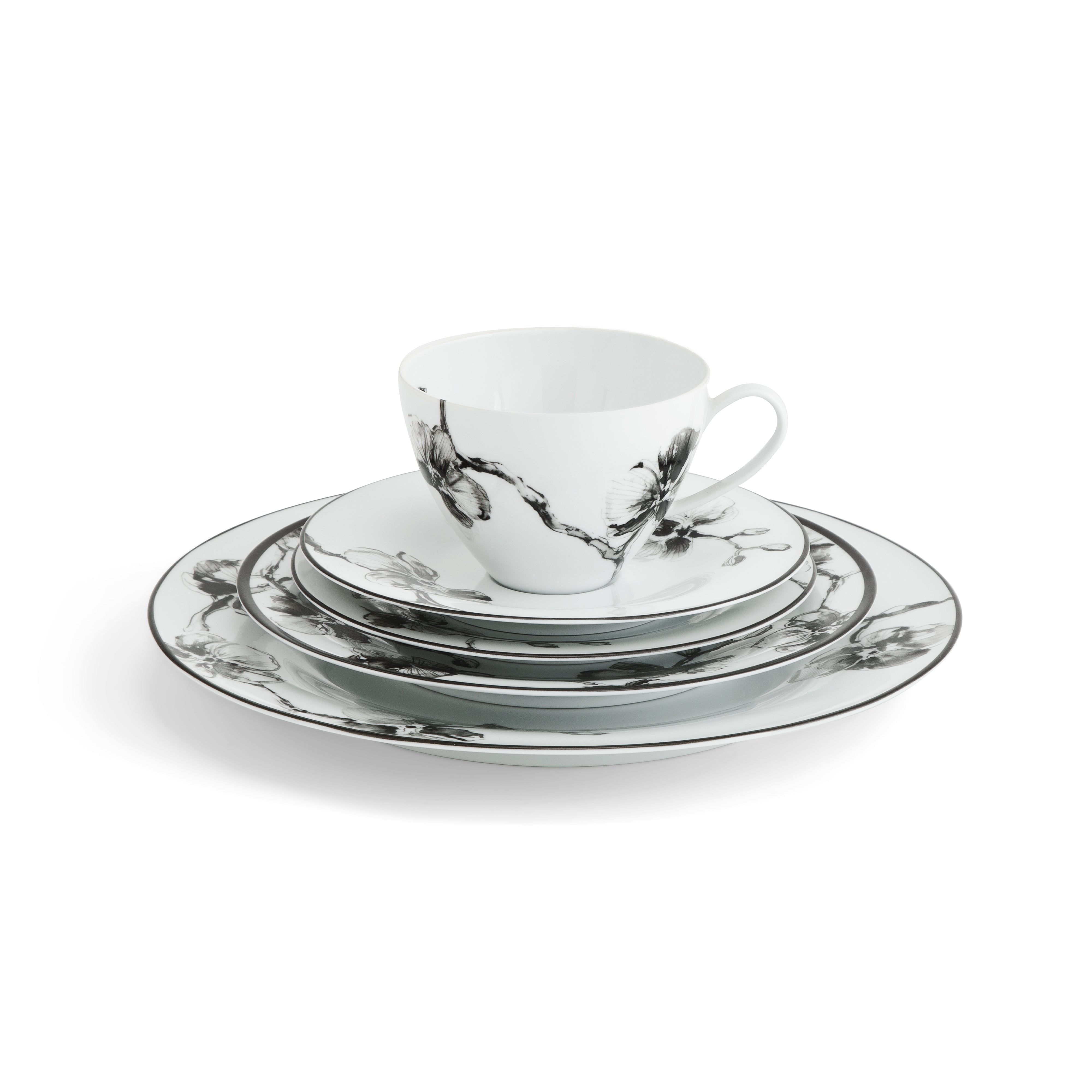 Premium Black Orchid Porcelain Dinnerware Set - Elegant 16-Piece Tableware for Fine Dining, Parties & Special Occasions