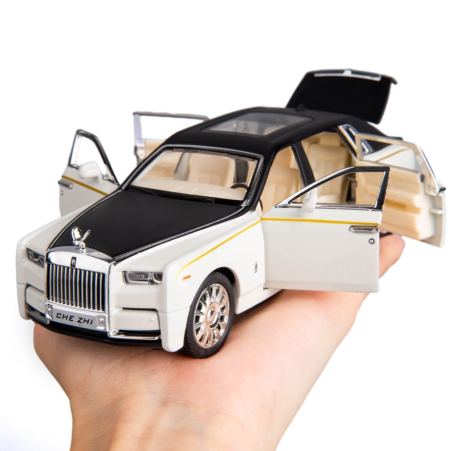 Premium Diecast Metal Toy Car with Pull-Back Action, Musical Sound, Sliding Doors & Blinking Lights - Rolls-Royce White Model - Best Gift for Kids & Collectors | Playtime, Birthday Presents, Display Collection