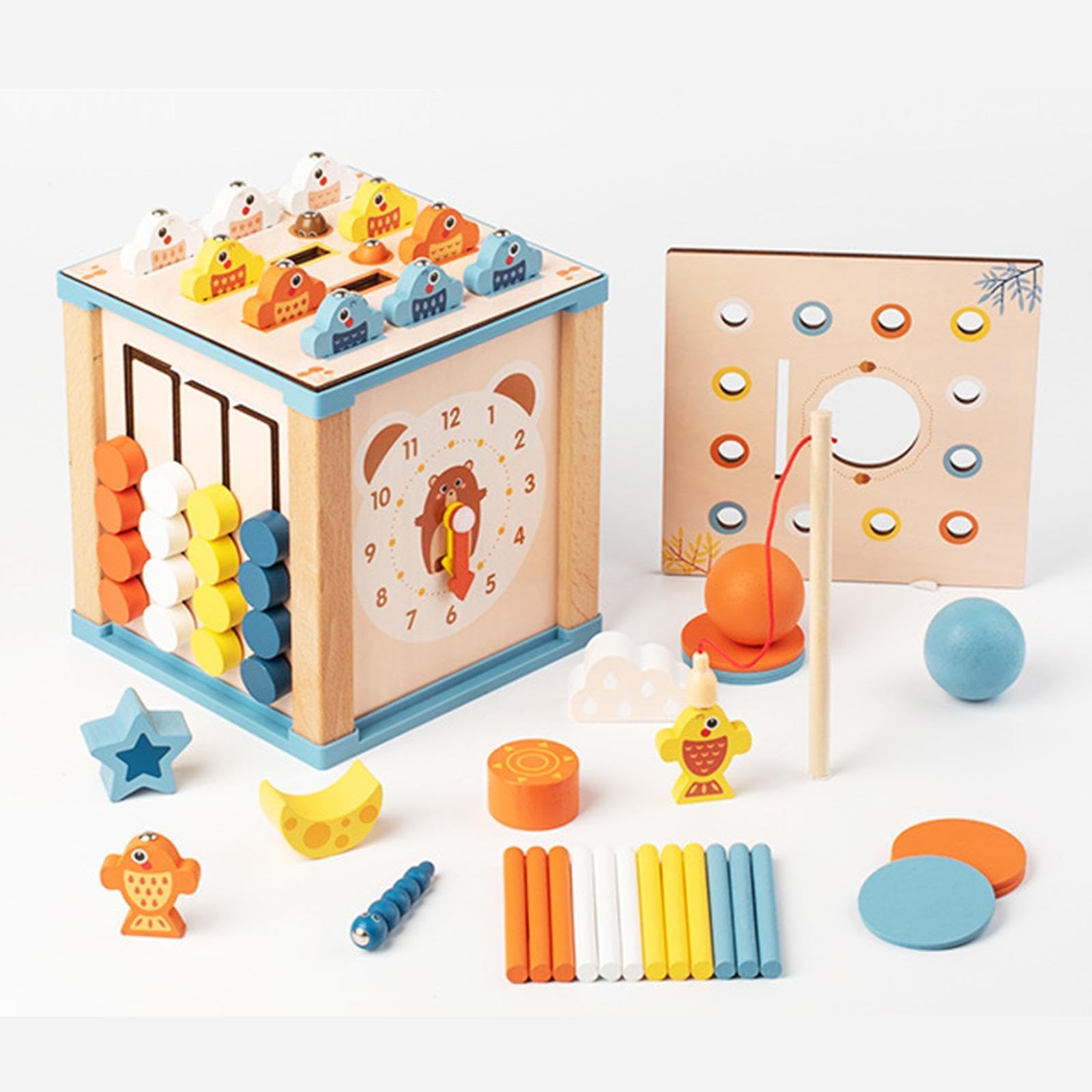 Montessori Wooden Activity Cube - Fine Motor Skills Educational Toy for Babies & Toddlers | Interactive Learning Cube with 5-in-1 Play Features | Perfect Birthday Gift for 1-3 Year Olds | Great for Daycare, Preschool & Home Playtime
