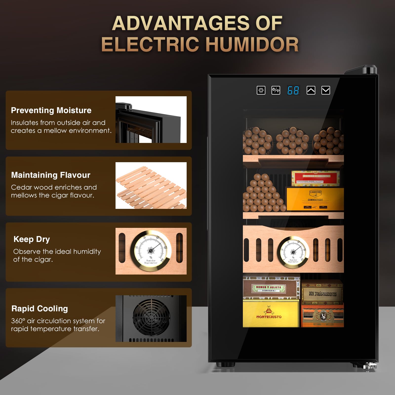25L Electric Humidity Control Cabinet with Cooling & Temperature Control - 200 Count Capacity, Adjustable Shelves & Built-in Hygrometer - Perfect for Storing Cigars, Wine, Cheese, and Other Temperature-Sensitive Items