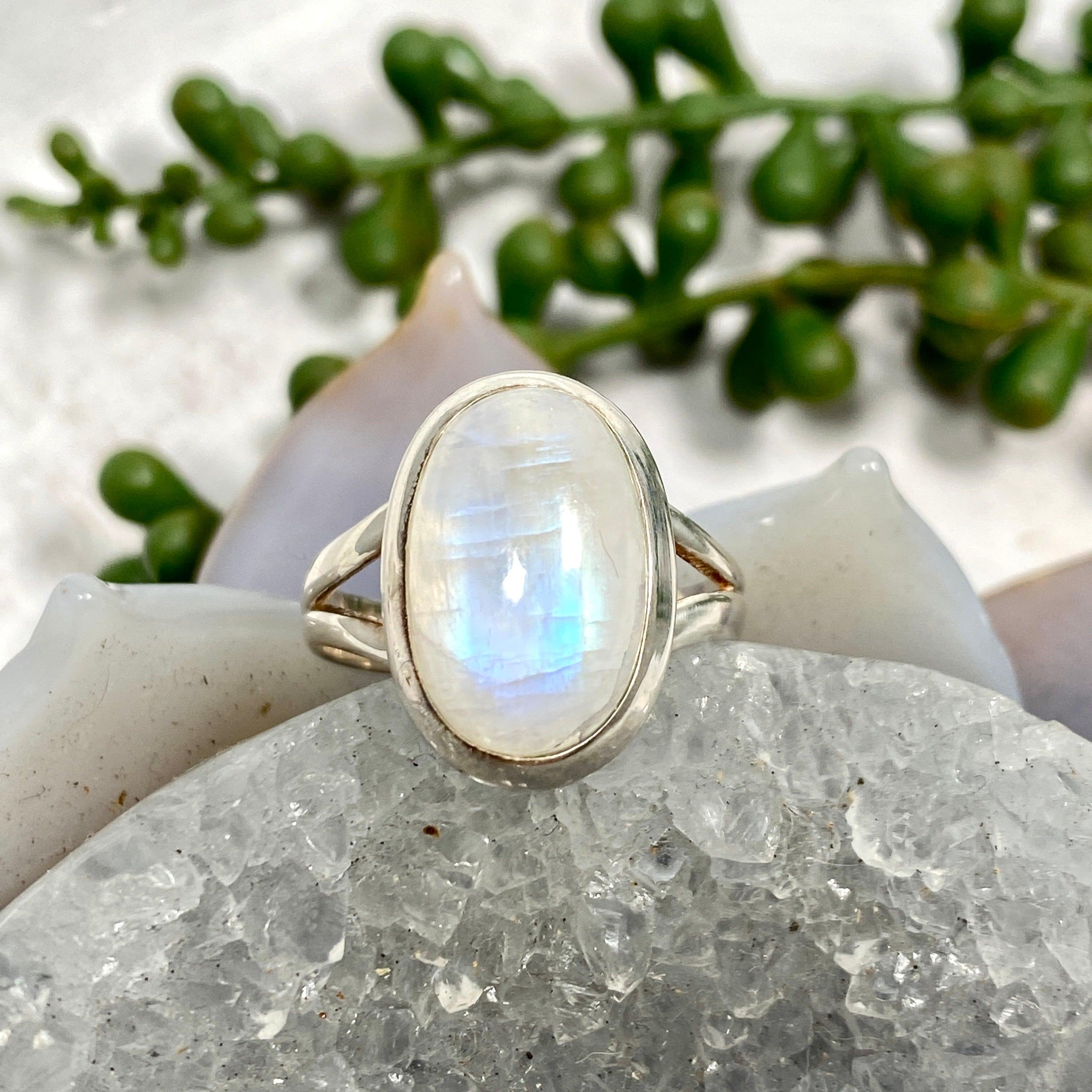 Moonstone Oval Ring for Women Size 8 - Sterling Silver Handmade Jewelry Gift for Birthday, Anniversary & Everyday Wear KRGJ2188