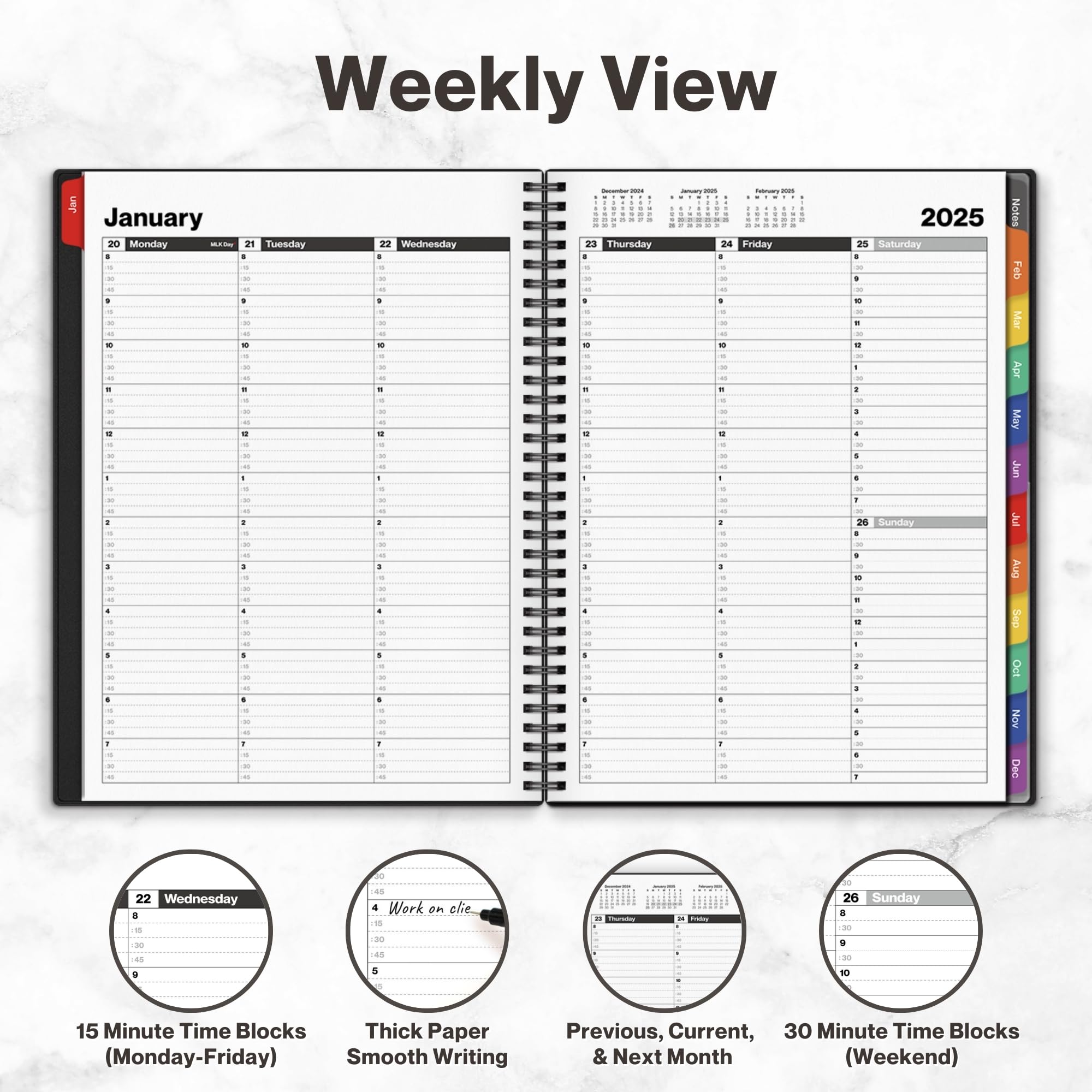 **Dunwell 2025 Appointment Book - 8.5x11 Inch Colorful Planner, Jan-Dec 2025, Large Daily & Weekly Organizer with Monthly Tabs, 15-Minute Quarter-Hourly Scheduling - Perfect for Professionals, Students & Office Use**