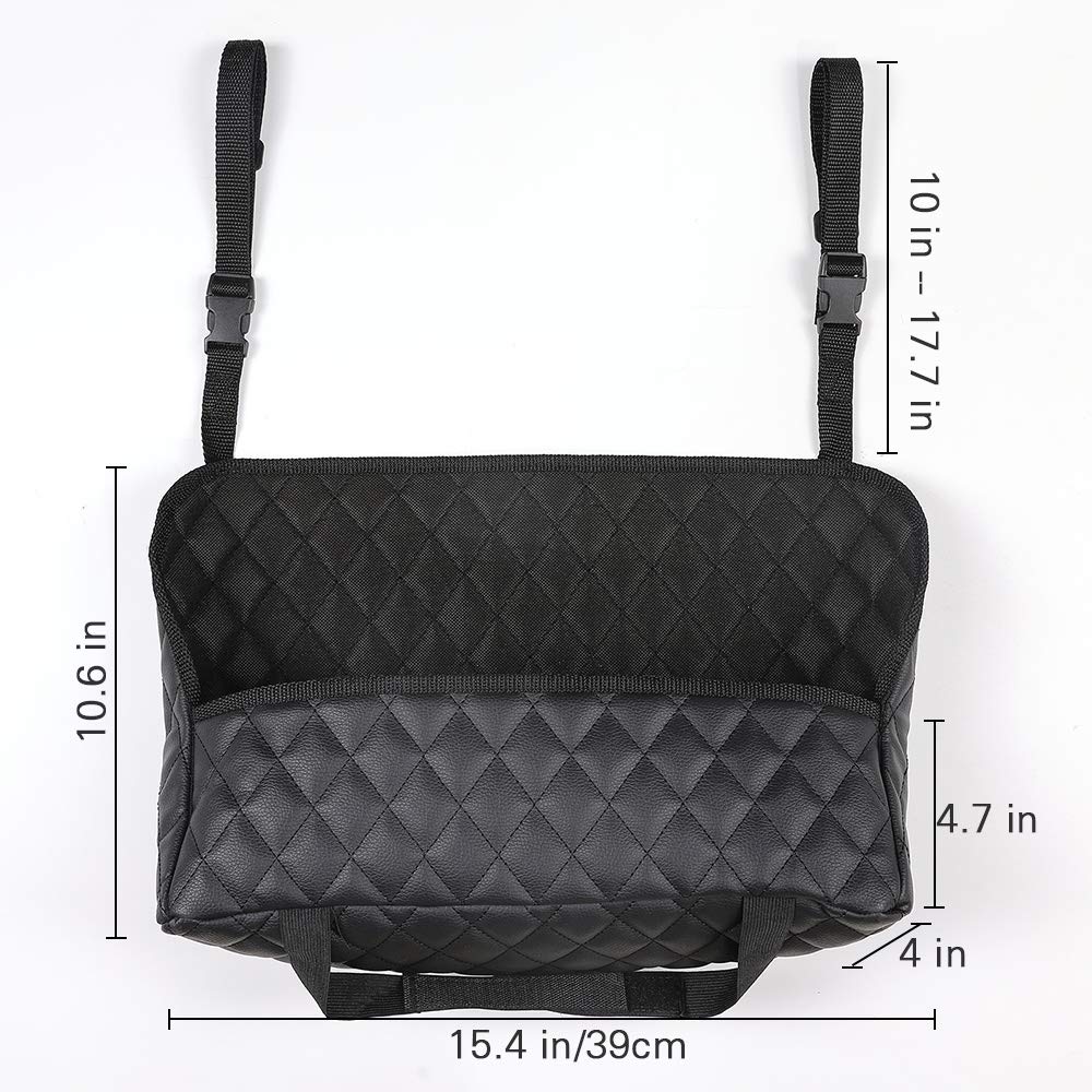 Premium Leather Car Seat Organizer - Large Capacity Hanging Storage Bag for Front Seat Back, Car Net Pocket & Handbag Holder Between Seats | Perfect for Road Trips, Family Travel & Daily Commute
