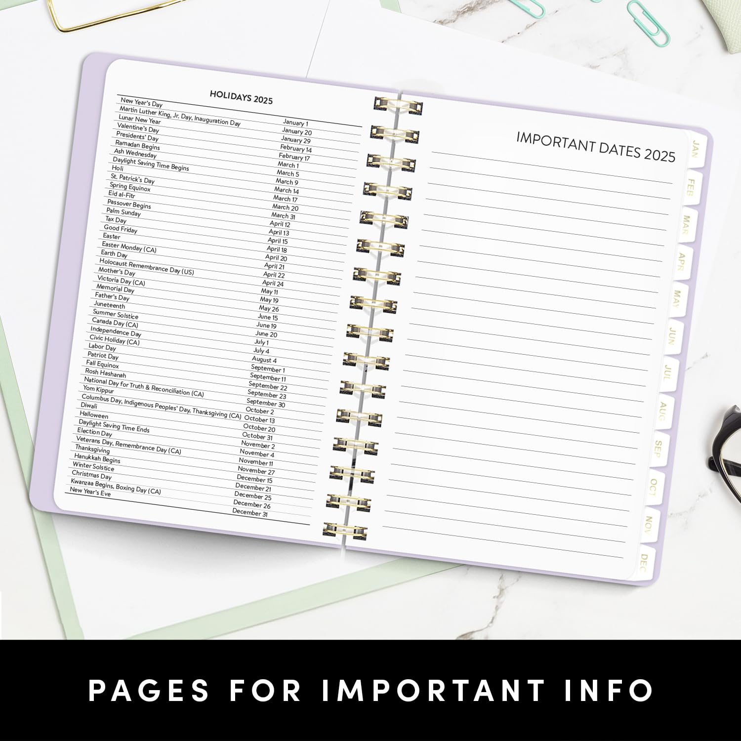 PAPERAGE 2025 Weekly Monthly Spiral Planner - Dark Green 12-Month Academic Planner (Jan-Dec 2025) 5.5