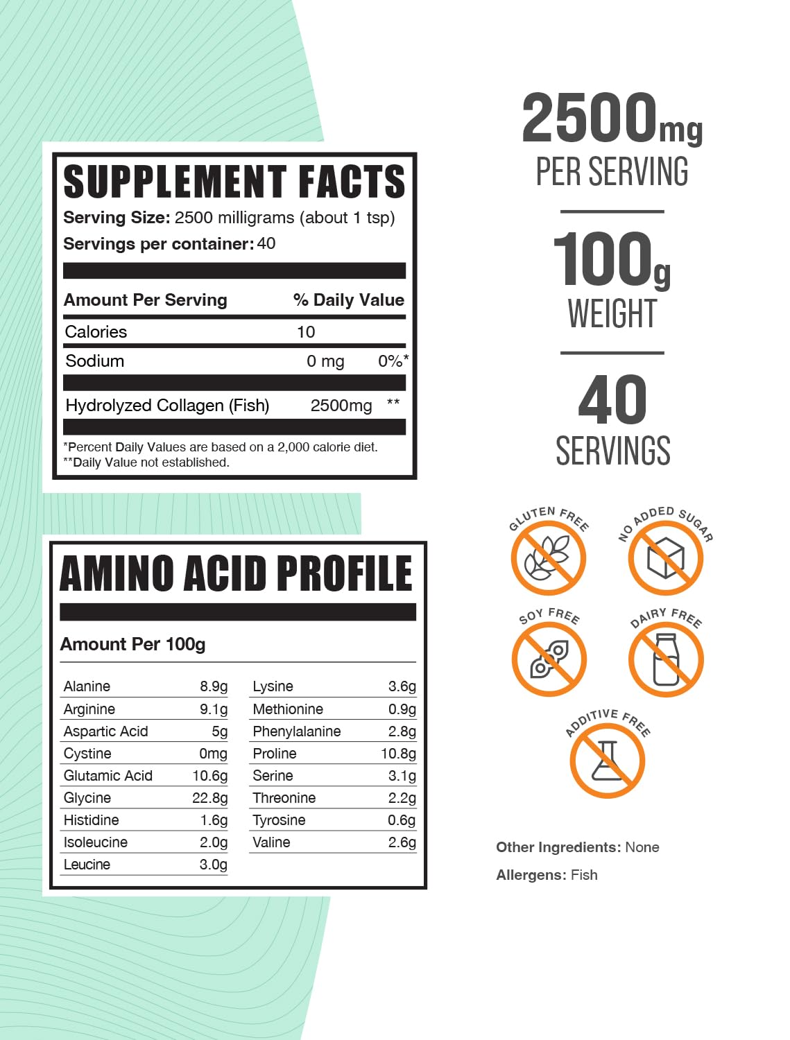 Premium Hydrolyzed Marine Collagen Peptides Powder - 2500mg per Serving, Gluten Free Collagen Supplement for Skin, Hair & Joint Support - 100g (3.5 oz) | Ideal for Smoothies, Coffee & Post-Workout Recovery