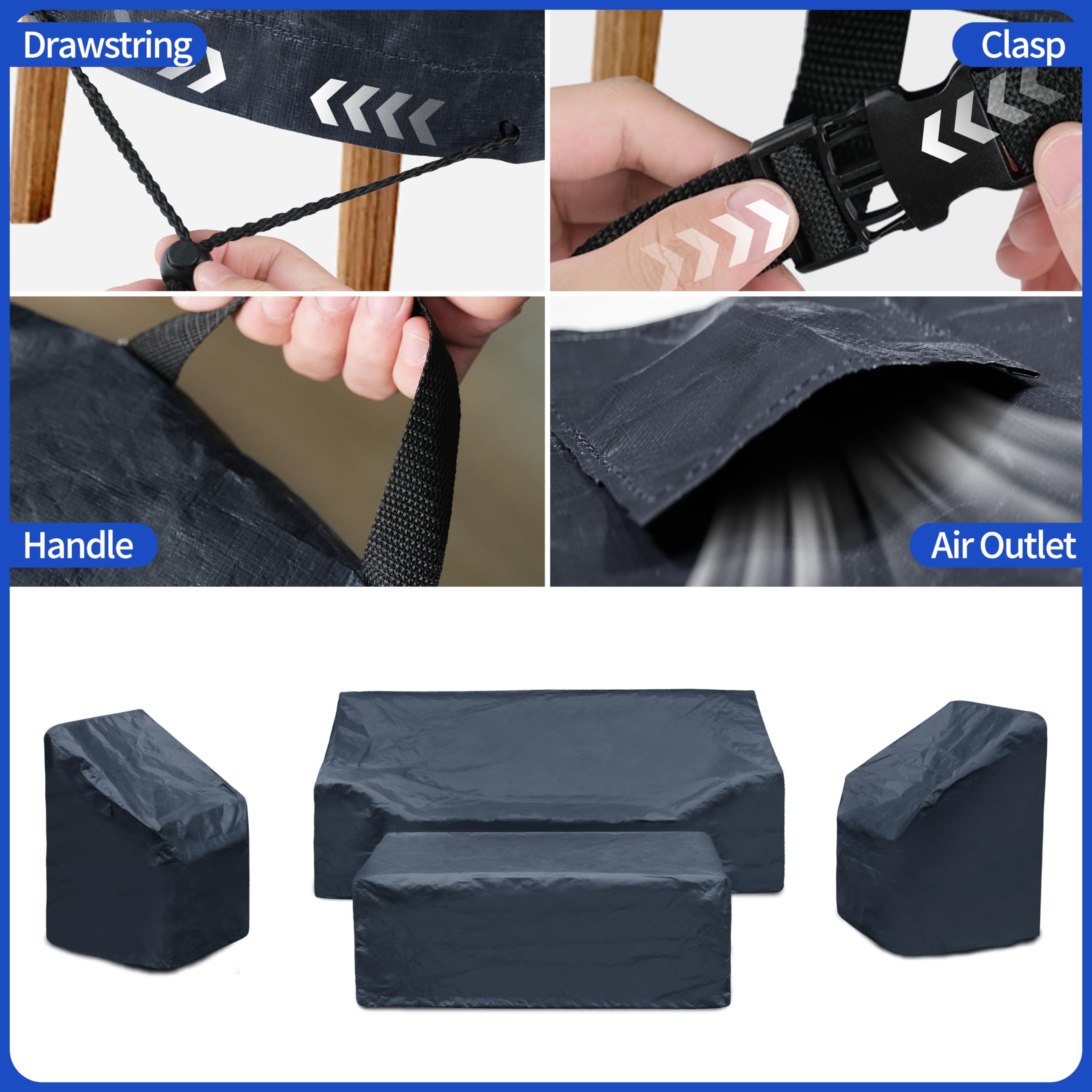 Waterproof Patio Furniture Covers Set - 4pc Sofa, Chairs & Table Cover for Outdoor Use