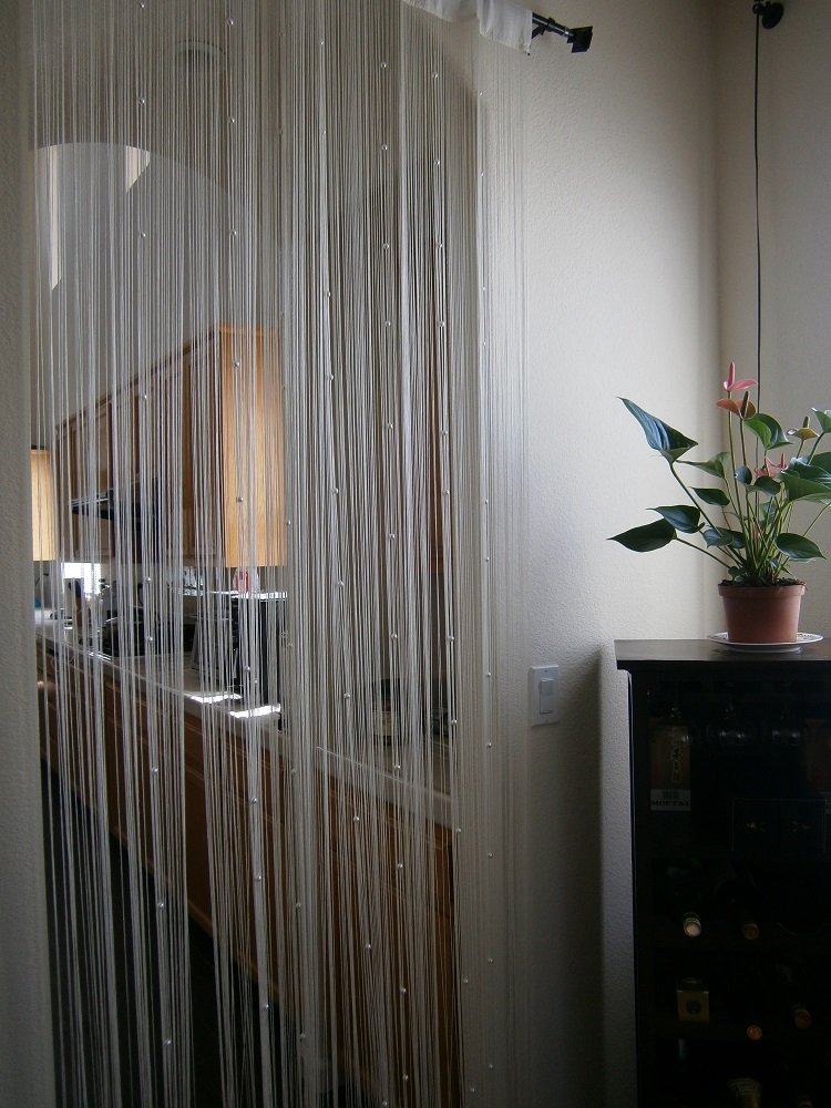 OctoRose® Cream String Curtain Panel 40x110 Inches with Faux Pearl Beads - Elegant Door Window Room Divider for Home Decor, Wedding & Party Events Decoration