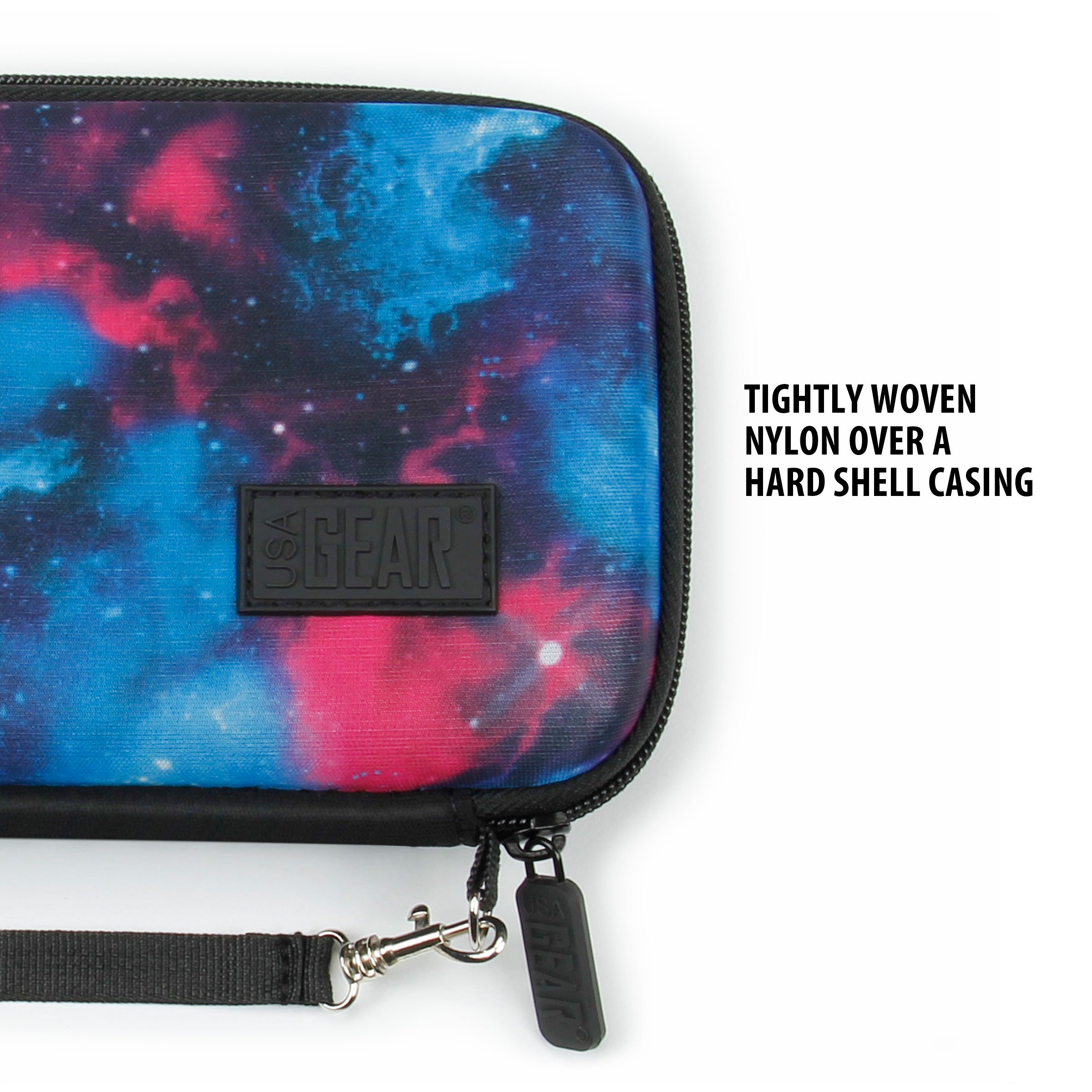 USA GEAR Hard Shell Portable Printer Case - Scratch-Resistant Interior, Wrist Strap - Compatible with HP Sprocket 2x3, Instax Mini Link 2, Kodak Printomatic & More - Perfect for Travel, Parties & Photo Printing On-The-Go - Galaxy Design