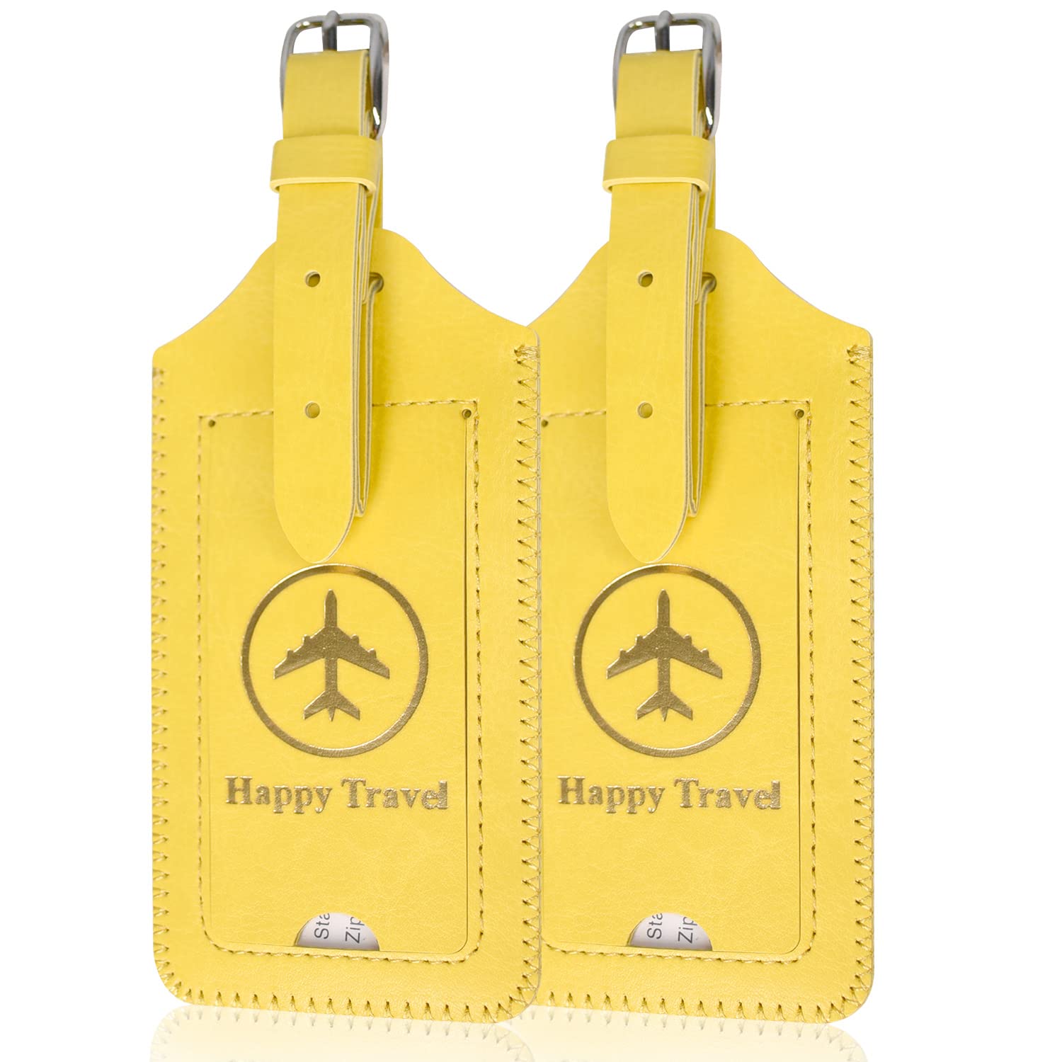 ACdream 2-Pack Leather Luggage Tags - Durable Suitcase ID Tags with Privacy Cover for Travel Bags, Backpacks & Cruise - Perfect for Women, Men & Kids (Yellow) | Ideal for Airports, Vacations & Business Trips