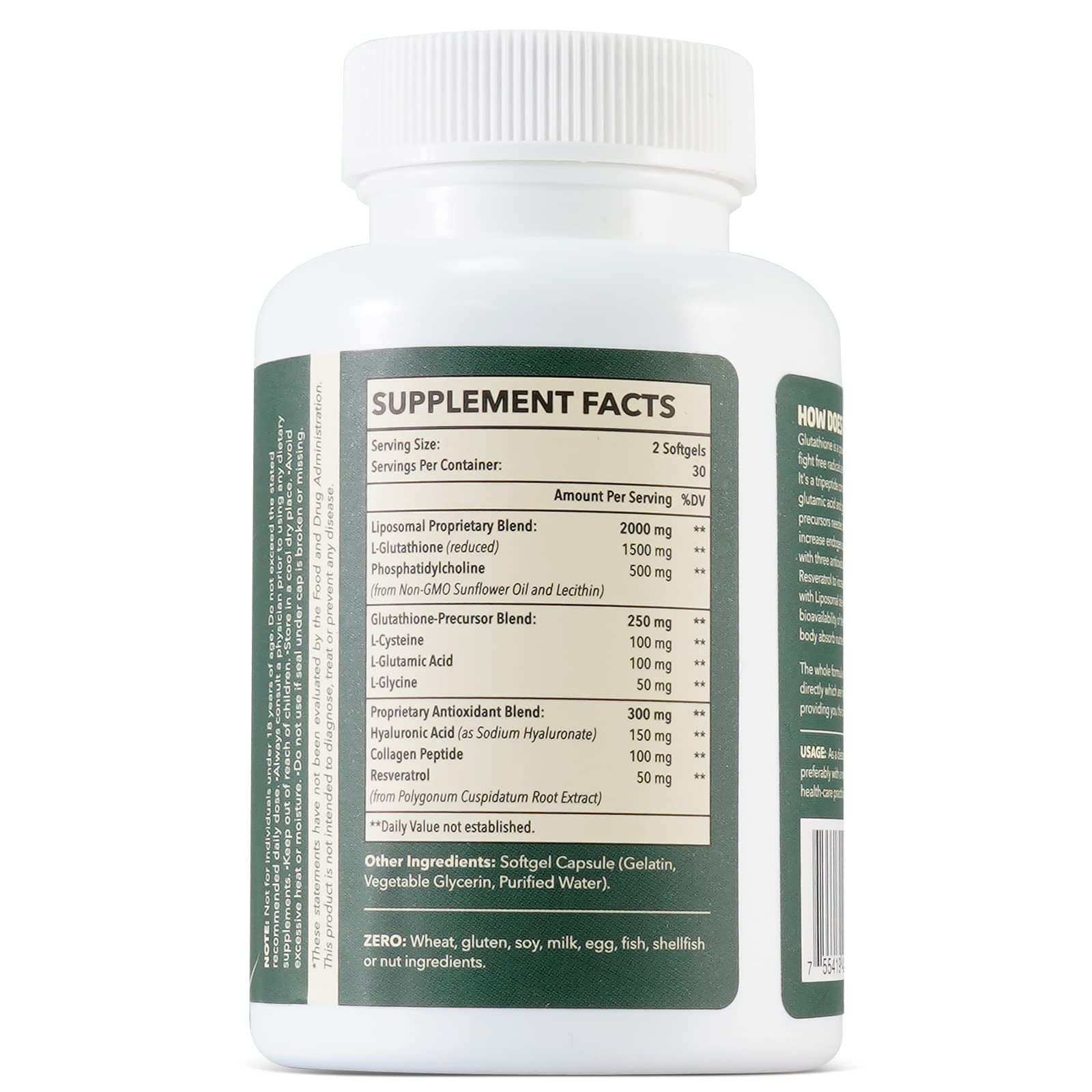 Liposomal Glutathione 2000mg - 10x Better Absorption Supplement with Hyaluronic Acid, Collagen Peptide & Resveratrol - Powerful Antioxidant for Anti-Aging, Immune Support & Cellular Health (240 Capsules) - Perfect for Daily Wellness, Detox & Skin Rejuvenation