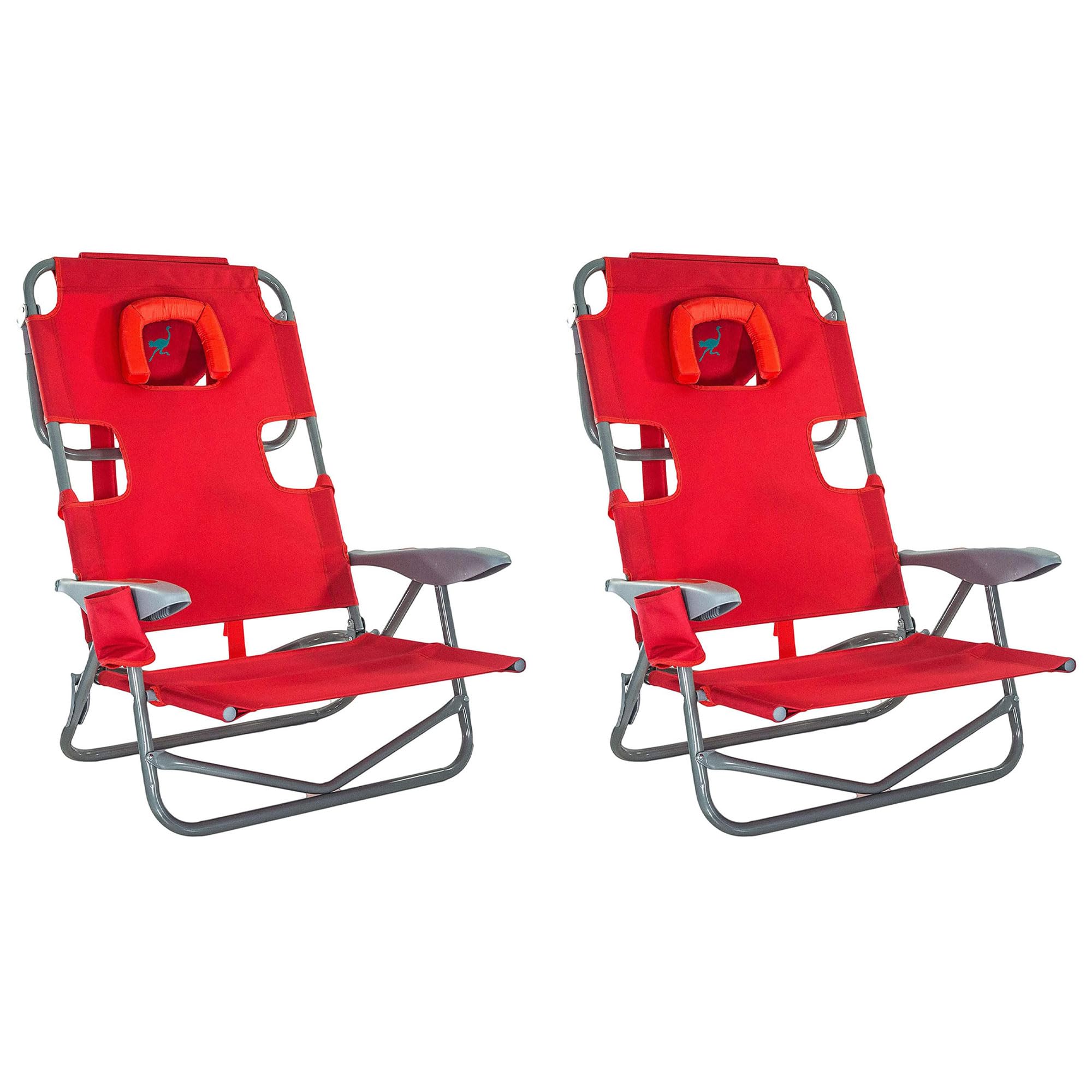 Lightweight 9.6-Pound Folding Reclining Camping Chair with 5 Adjustable Positions - Portable Outdoor Lawn Chair for Backyard, Beach, Picnic & Tailgating (Red, 2 Pack) - Perfect for Relaxing in Parks, Camping Trips and Outdoor Events