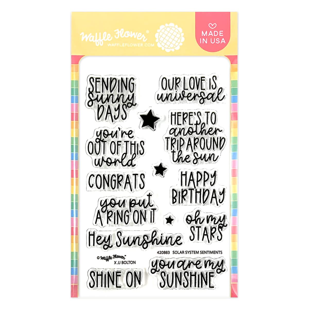 Waffle Flower Solar System Sentiments Stamp Set - Handmade Card Making Supplies for Space Theme Greeting Cards by Cardmaker JJ Bolton | Perfect for Astronomy Lovers, DIY Scrapbooking & Galaxy Themed Craft Projects