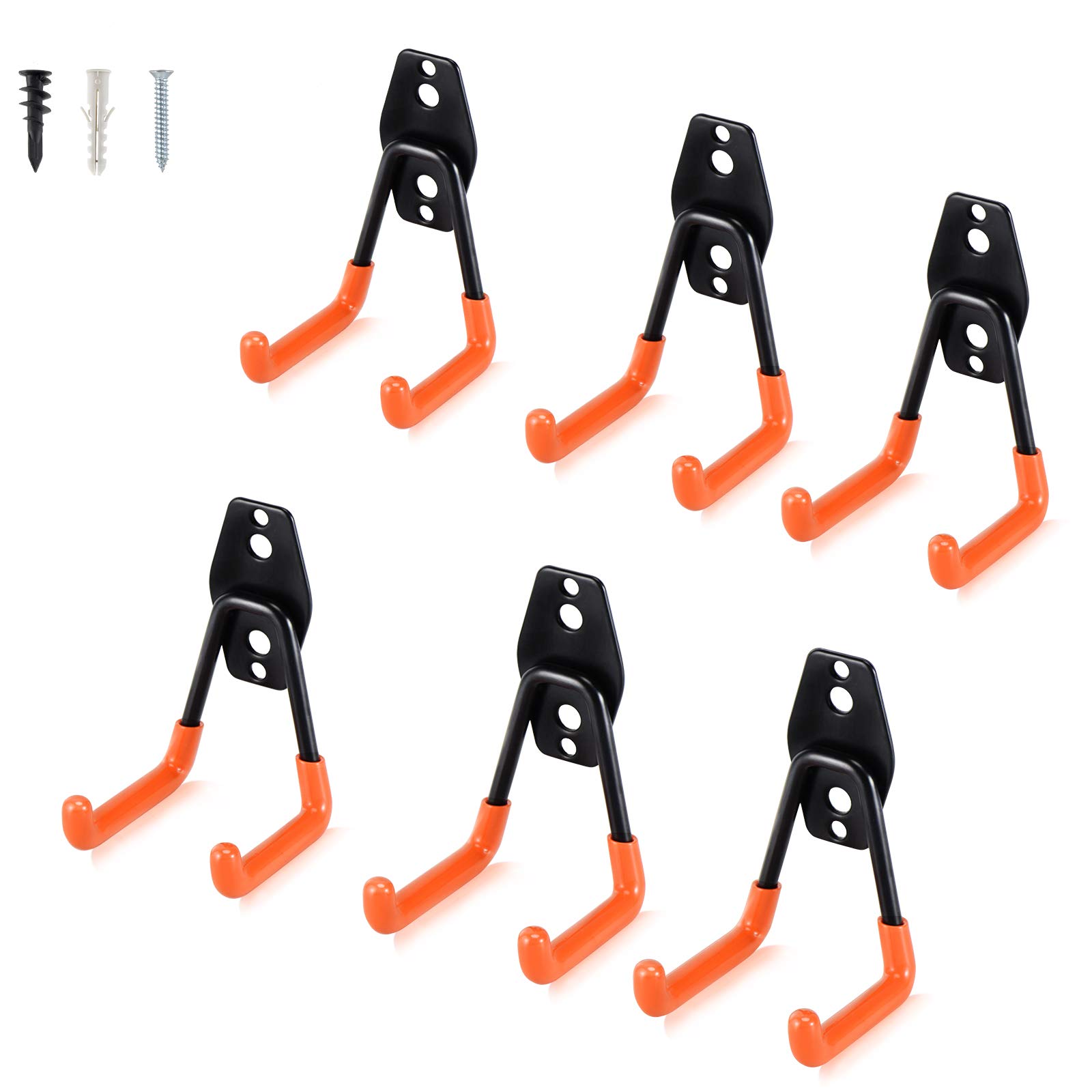 Aoben Heavy Duty Steel Garage Storage Hooks - 6 Pack Wall Mount Utility Hooks for Ladder, Chairs & Heavy Tools Organization | Durable U-Shaped Tool Hangers for Garage, Workshop & Home Storage Solutions