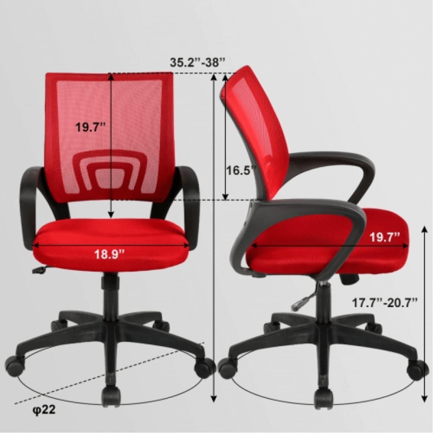 Ergonomic Mesh Office Chair with Adjustable Lumbar Support & Armrests - Modern Mid Back Executive Swivel Chair for Home Office, Computer Desk - Ideal for Long Work Hours & Remote Work (Red)