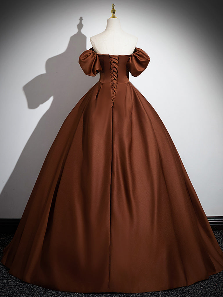 Elegant Brown A-Line Satin Long Prom Dress for Women - Formal Evening Gown for Homecoming, Wedding & Special Occasions