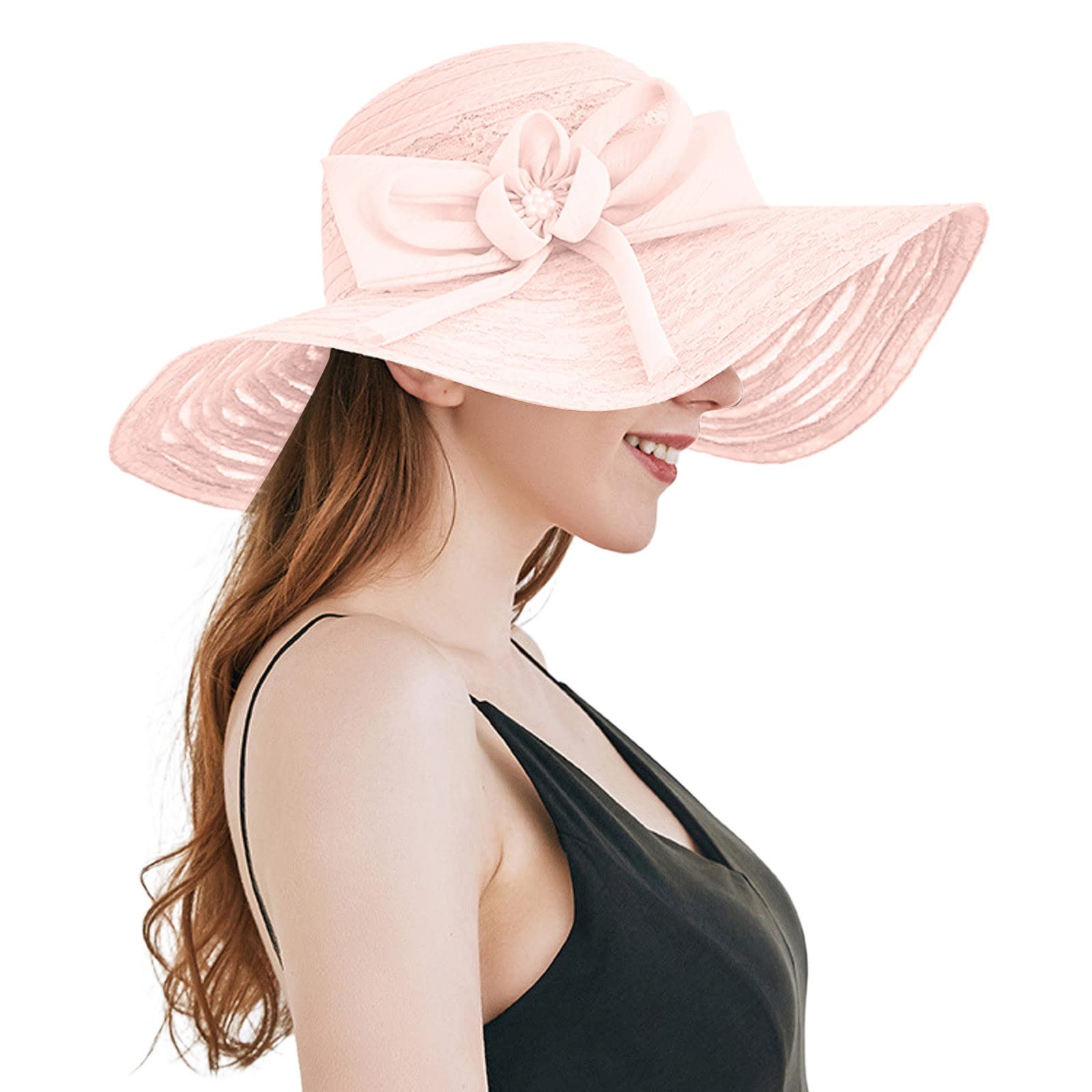 Women's Straw Fedora Hat - Wide Brim Summer Sun Hat with Flower Decoration for Beach, Bridal Shower, and Outdoor Activities | Fashionable Sun Protection Accessory for Women