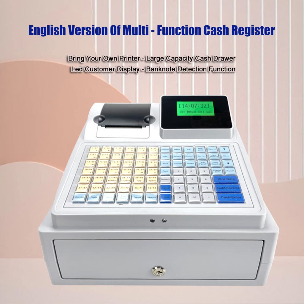 48-Key Electronic Cash Register with Money Drawer, Flat Keyboard & Thermal Printer - Commercial POS System for Retail Stores, Restaurants & Small Businesses